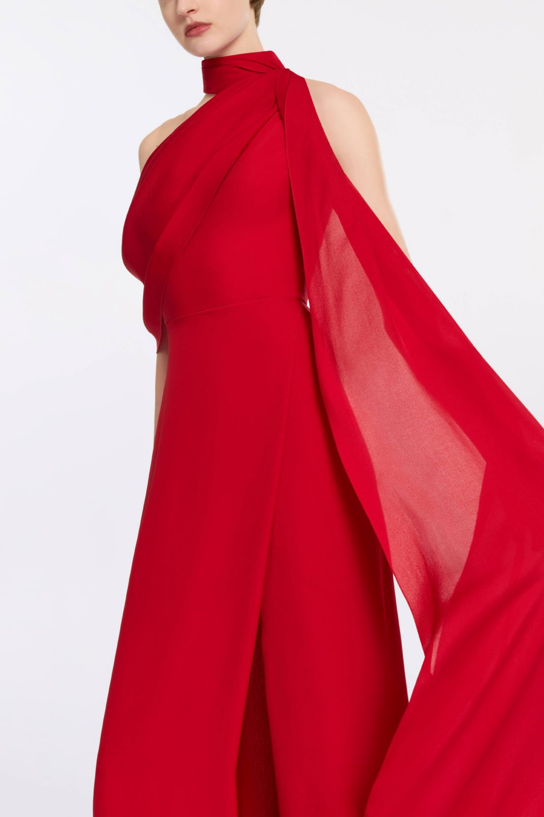 Solid Cape Sleeve Slit Maxi Dress