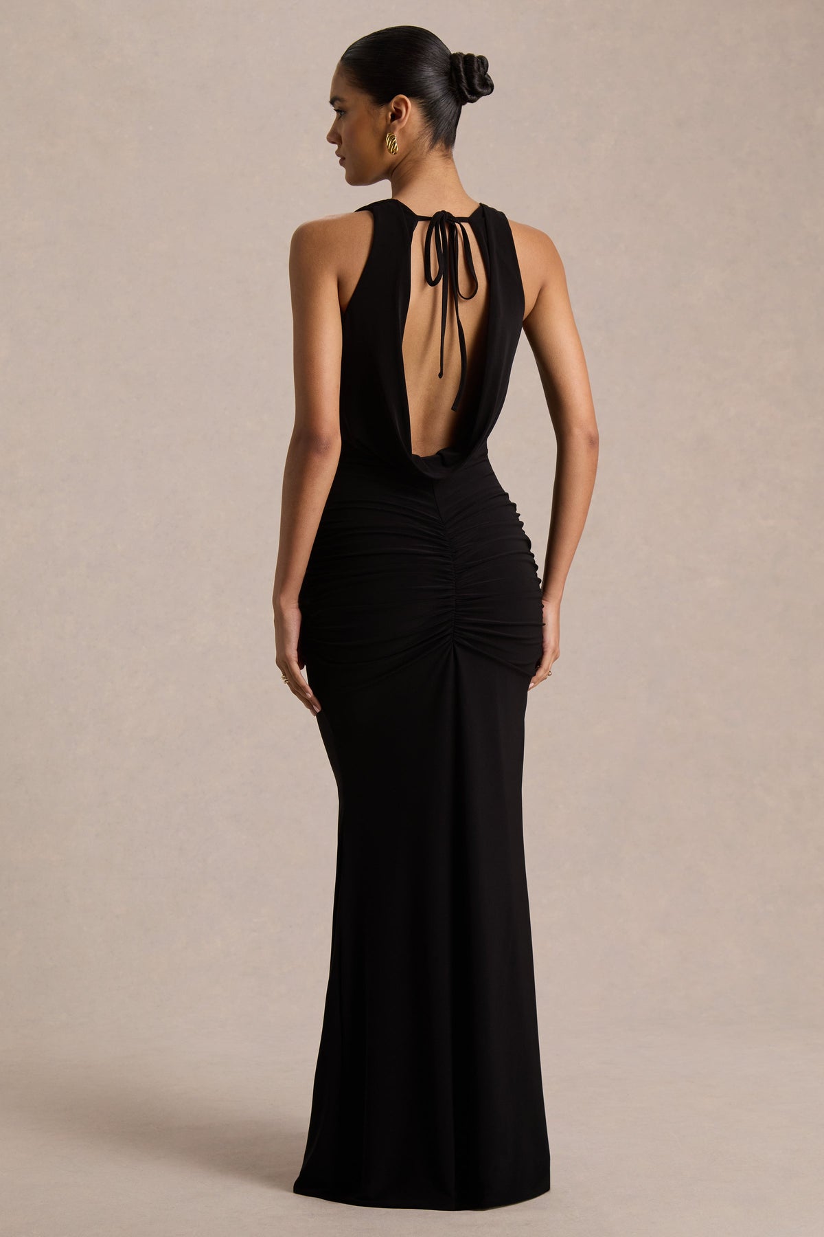 Solid Swing Collar Gathering Maxi Dress