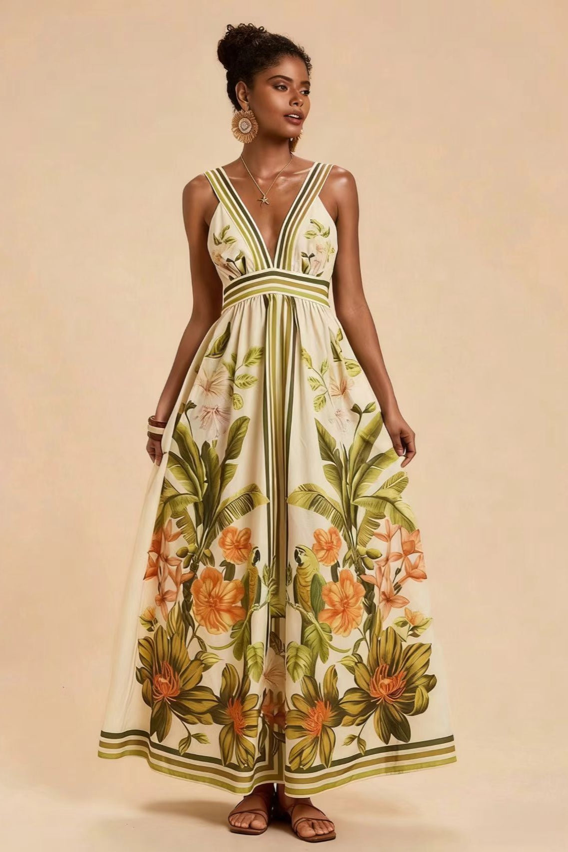 Floral V-Neck Smocking Midi Dress