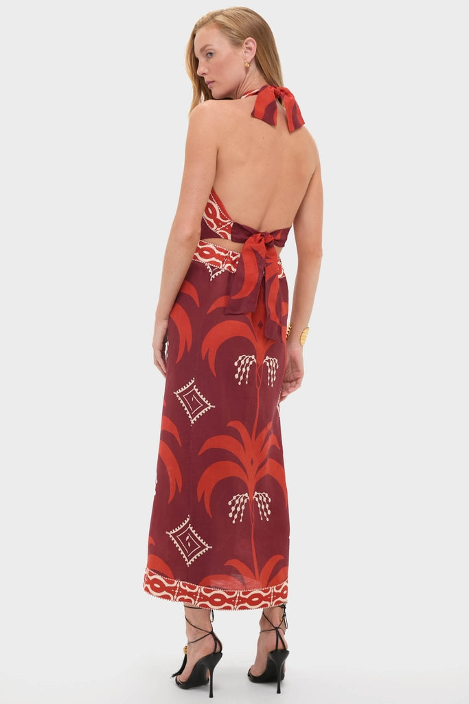 Abstract Print Tie-Up Backless Midi Dress
