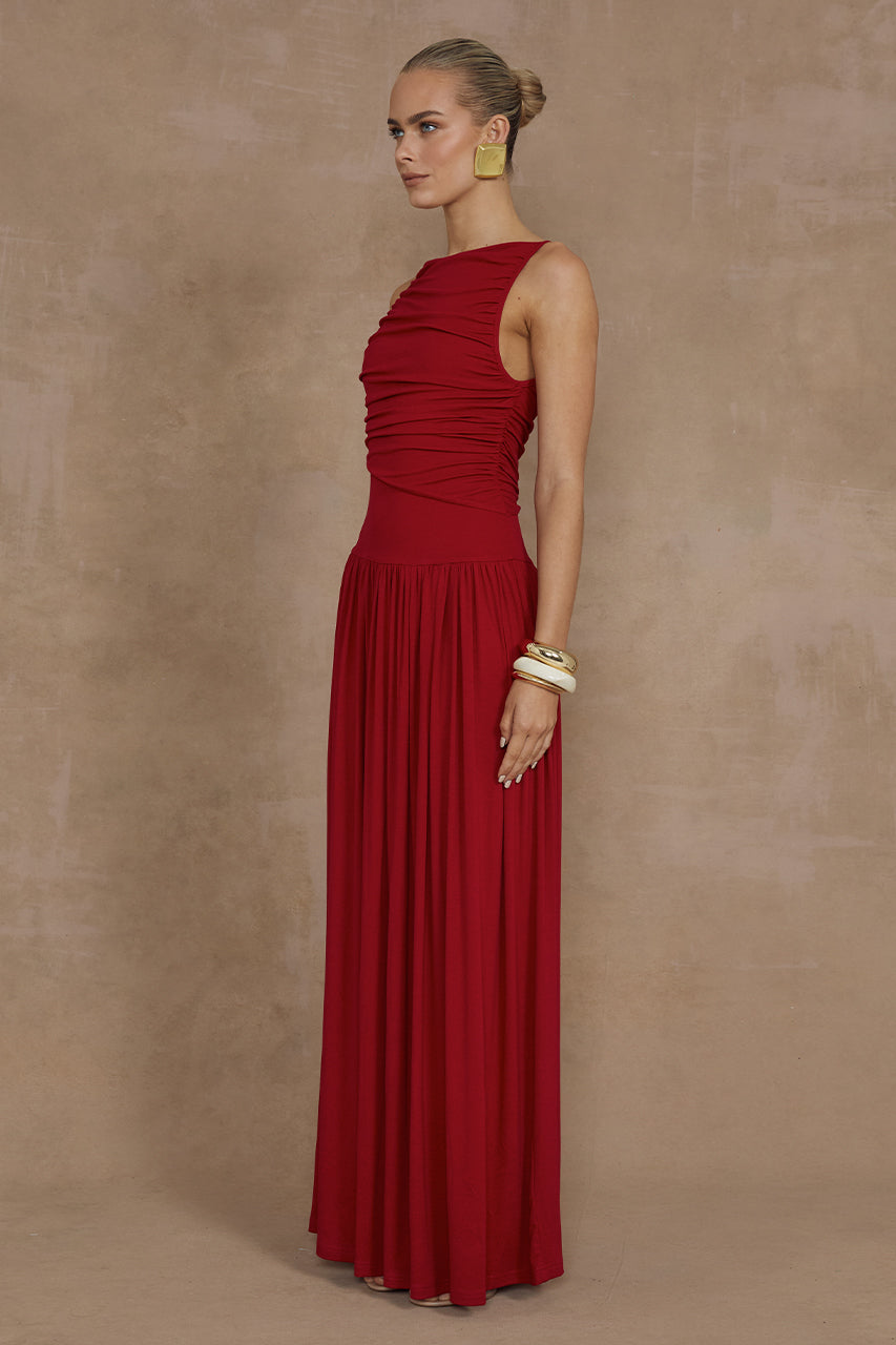 Jersey Sleeveless Gathering Maxi Dress