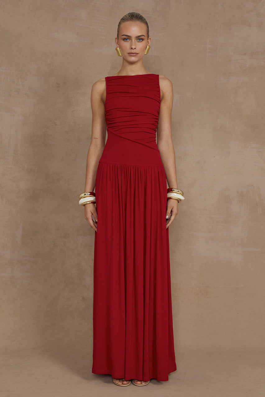 Jersey Sleeveless Gathering Maxi Dress