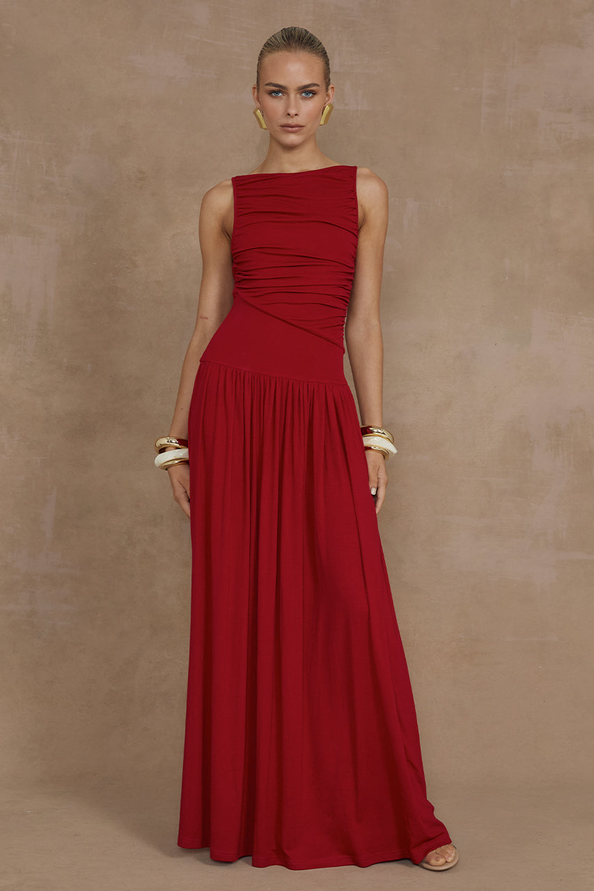 Jersey Sleeveless Gathering Maxi Dress
