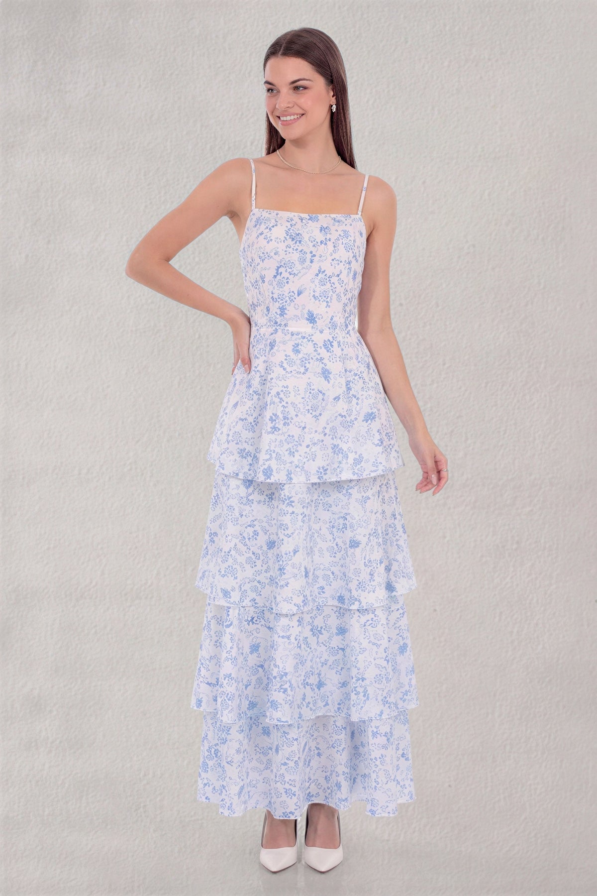 Floral Tie-Up Ruffle Maxi Dress