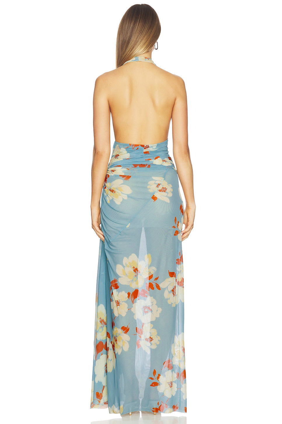 Mesh Floral Halter Neck Midi Dress