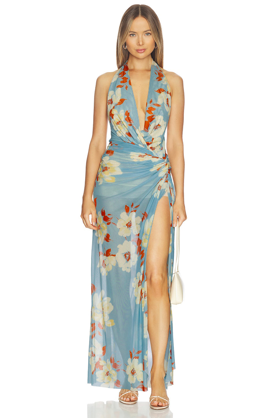 Mesh Floral Halter Neck Midi Dress