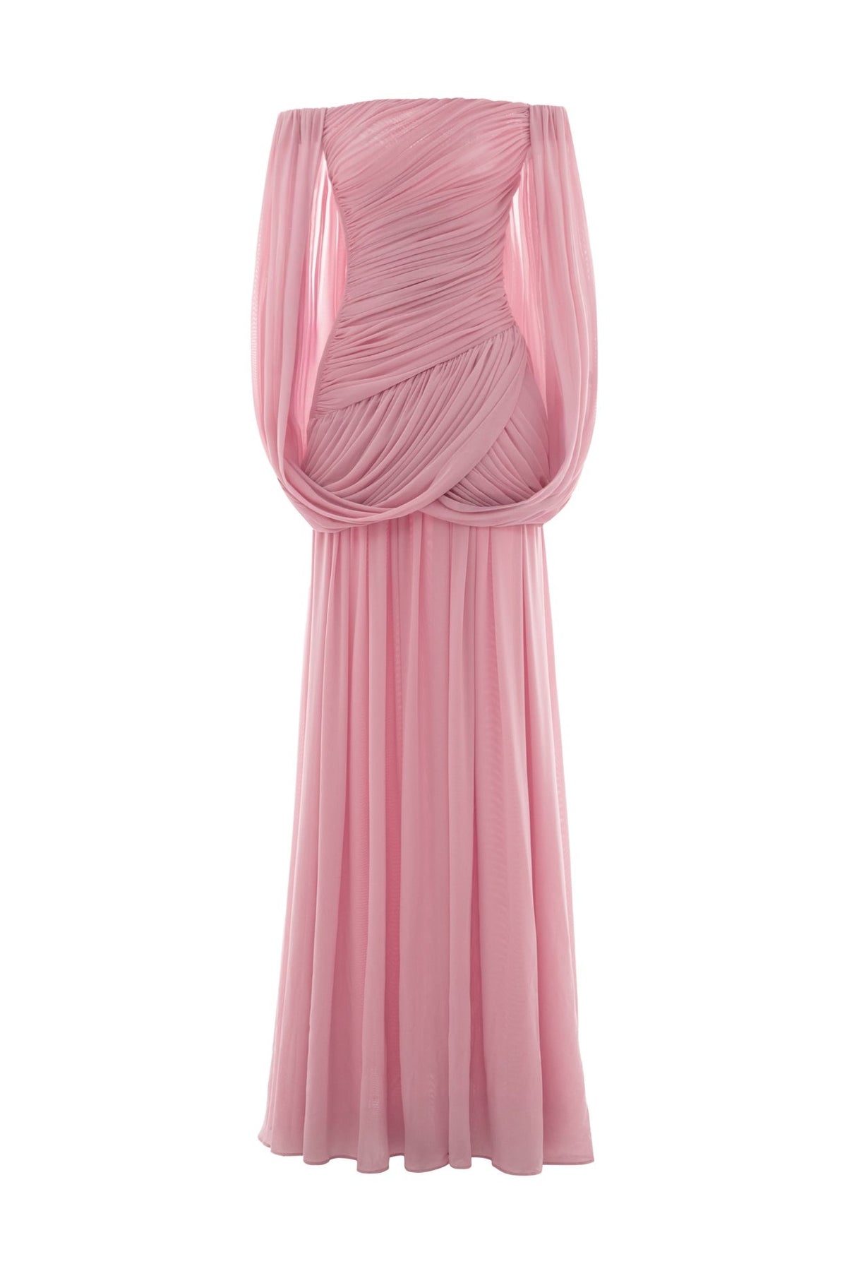 Mesh Off Shoulder Gathering Maxi Dress