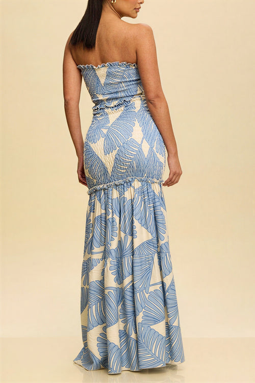 Abstract Print Smocking Top & Maxi Skirt Set