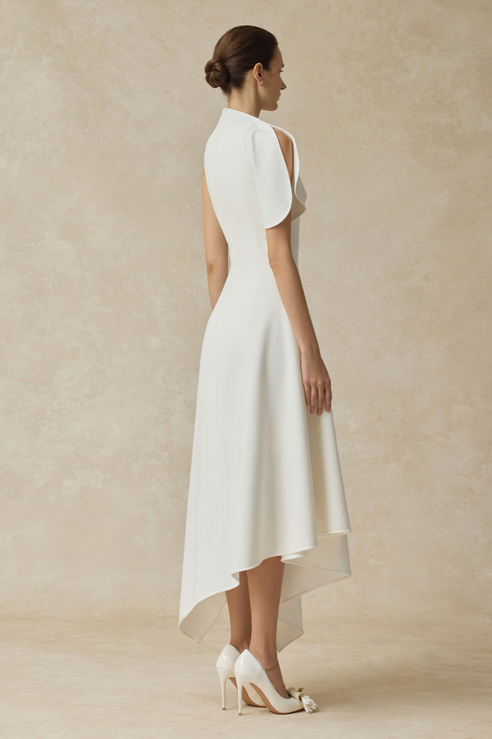 Metal Decoration Asymmetrical Neck Midi Dress