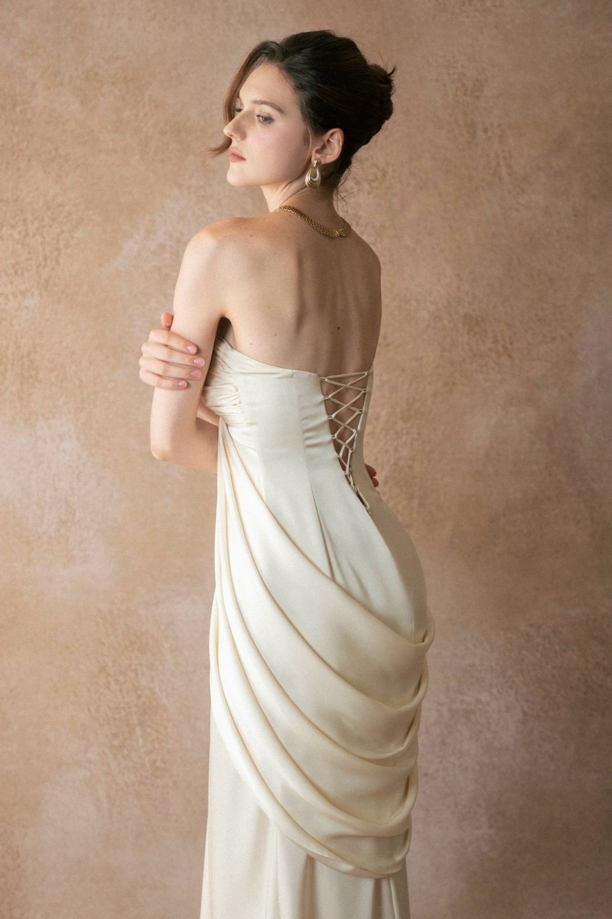 Satin Bow Gathering Midi Dress