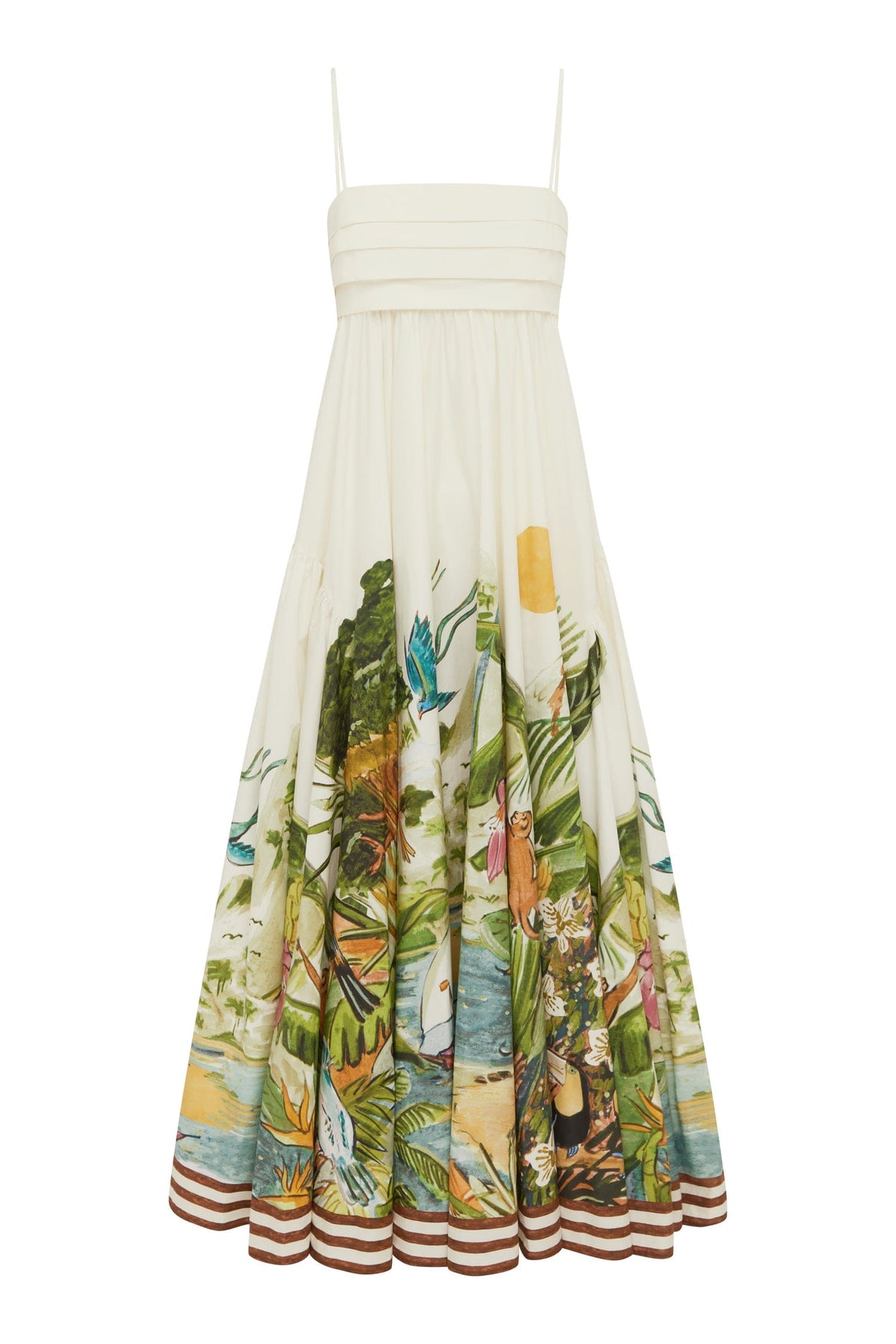 Botanical Print  Pleated Smocking Midi Dress