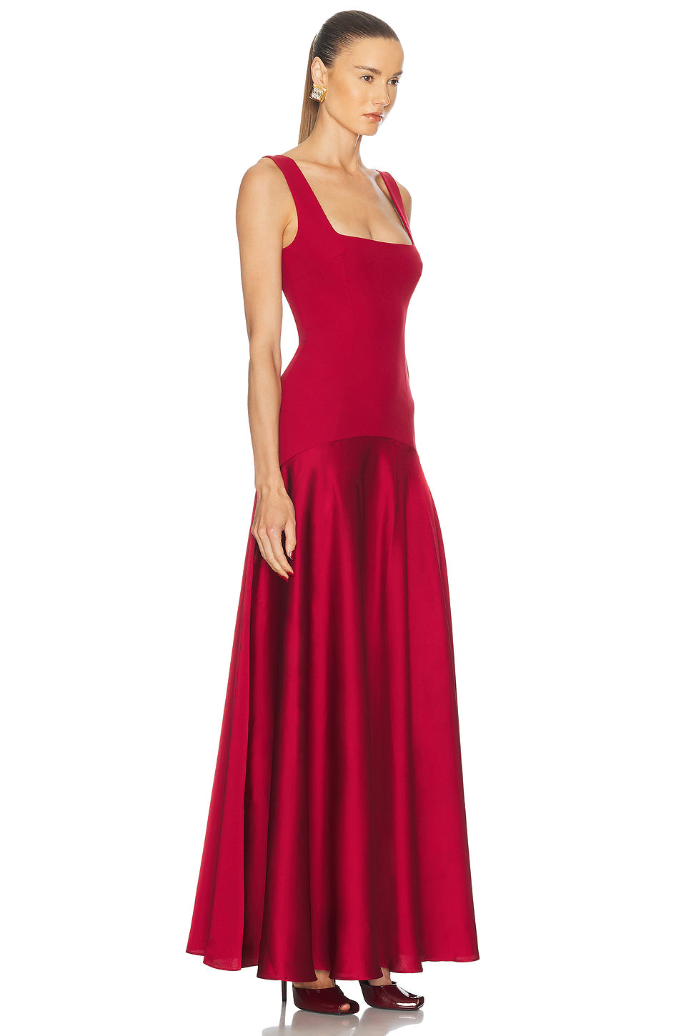Satin Splicing Square Collar Maxi Dress