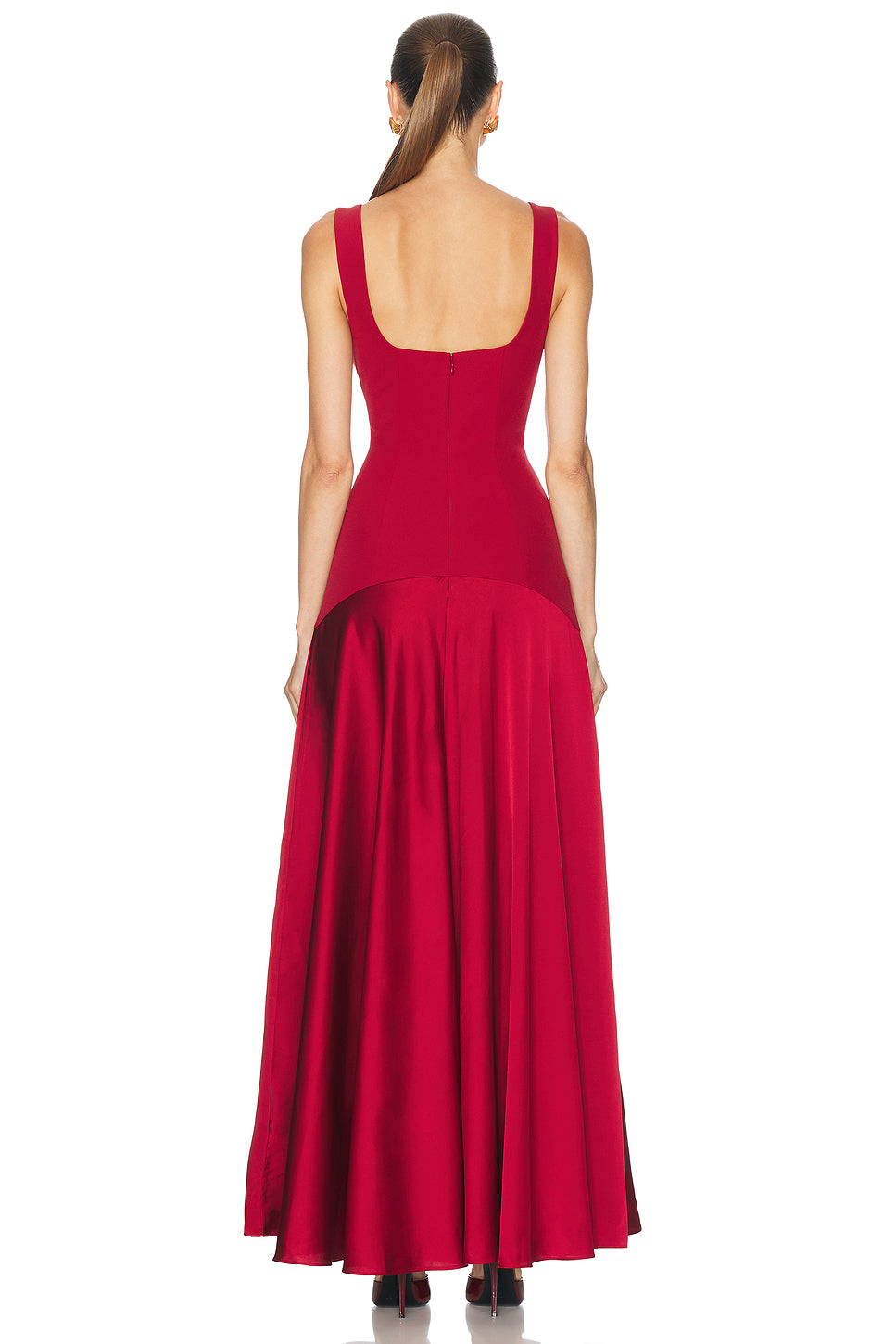 Satin Splicing Square Collar Maxi Dress
