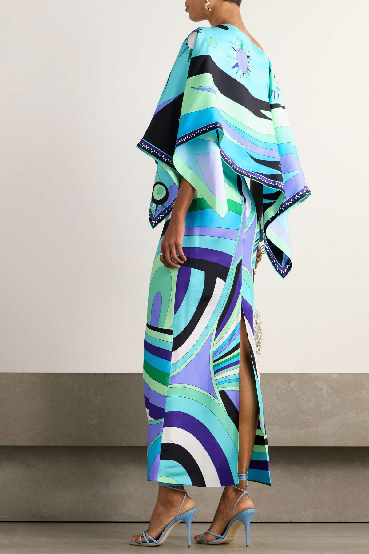 Abstract Print Cape Sleeve Midi Dress