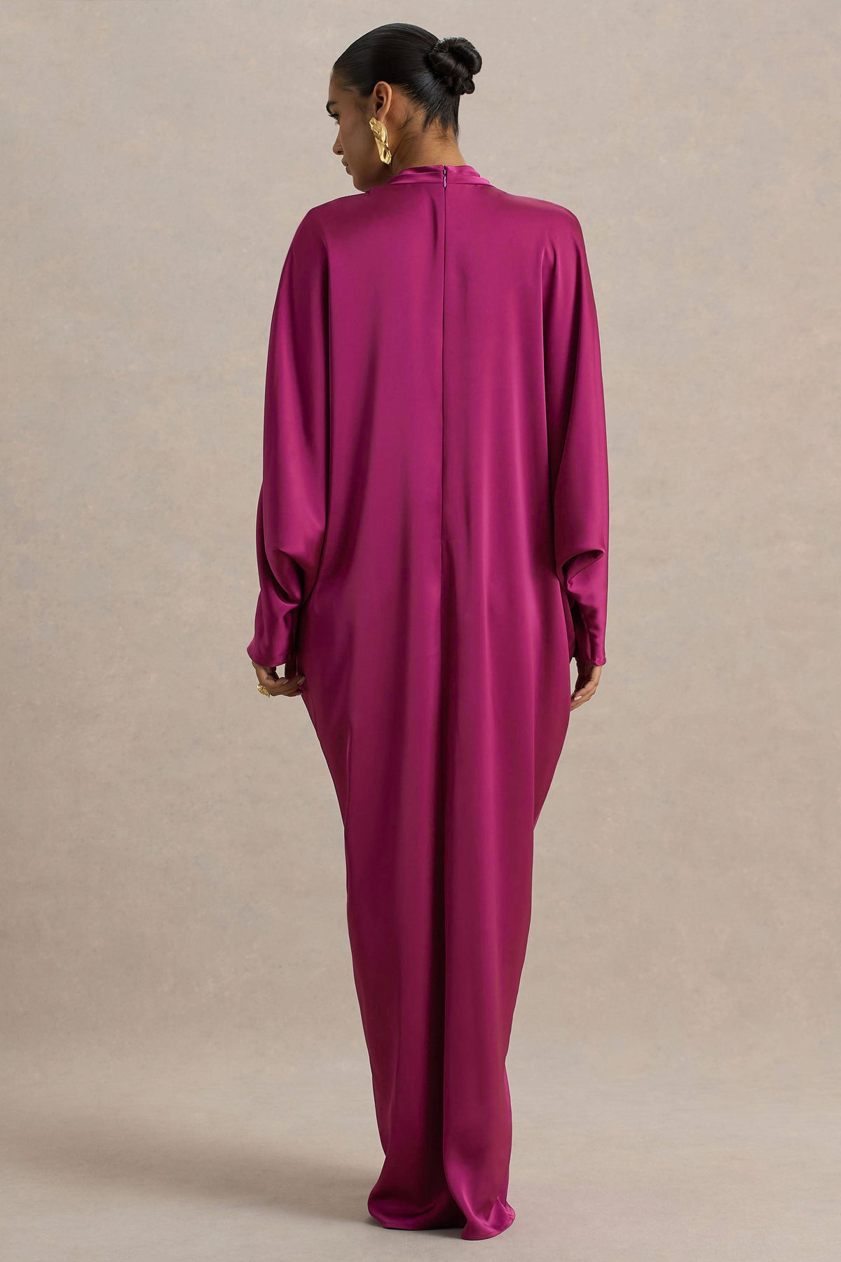 Satin Batwing Sleeve Metal Decorations Maxi Dress