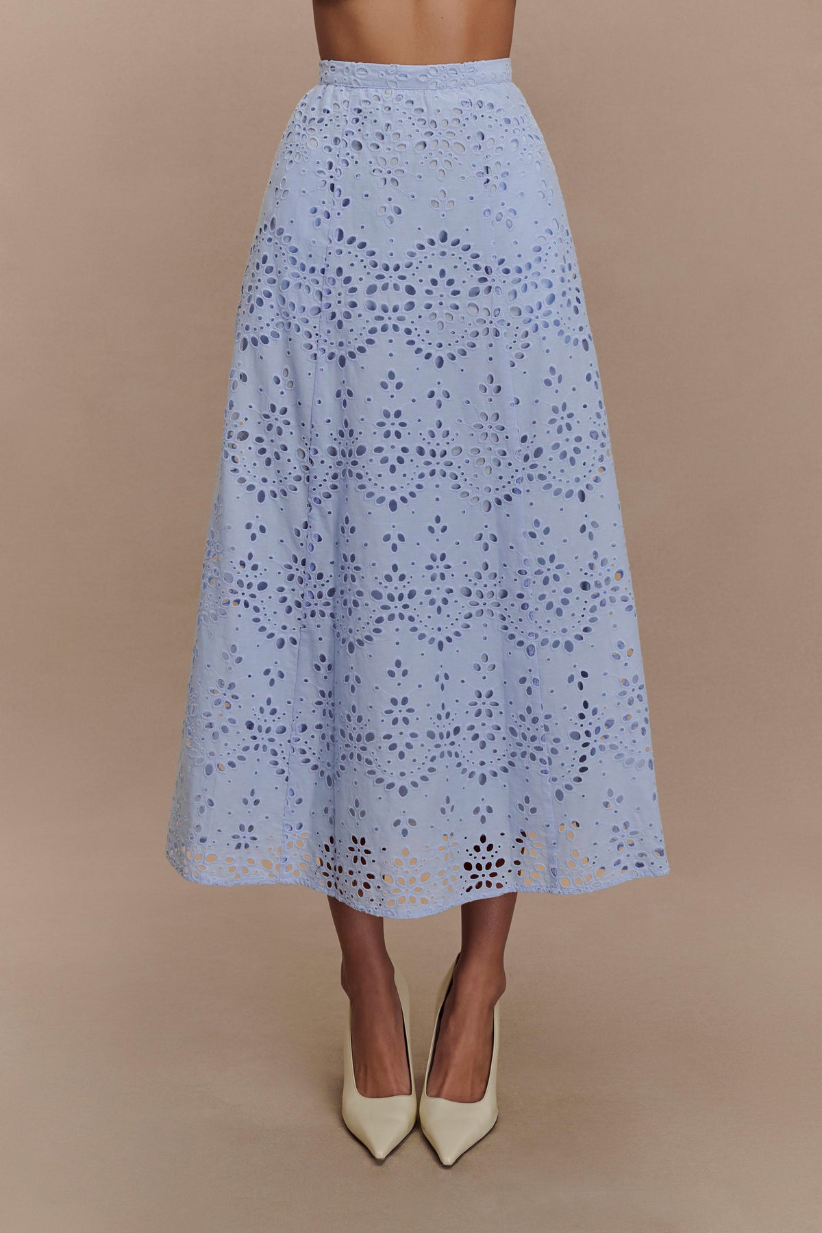 Embroidered Button Top & High Waist Midi Skirt Set