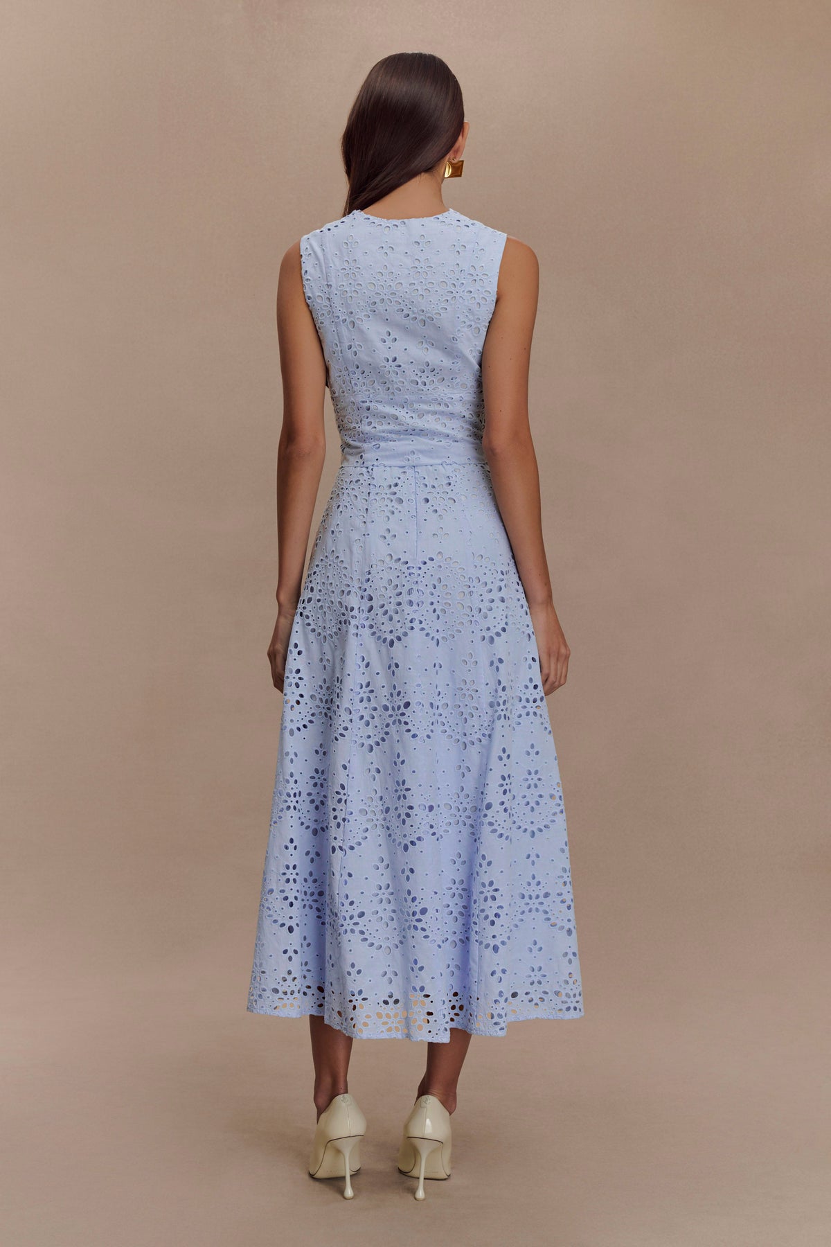 Embroidered Button Top & High Waist Midi Skirt Set