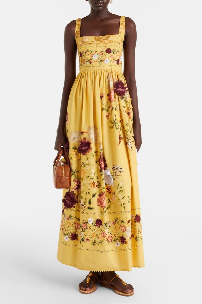 Floral Embroidered Frill Midi Dress