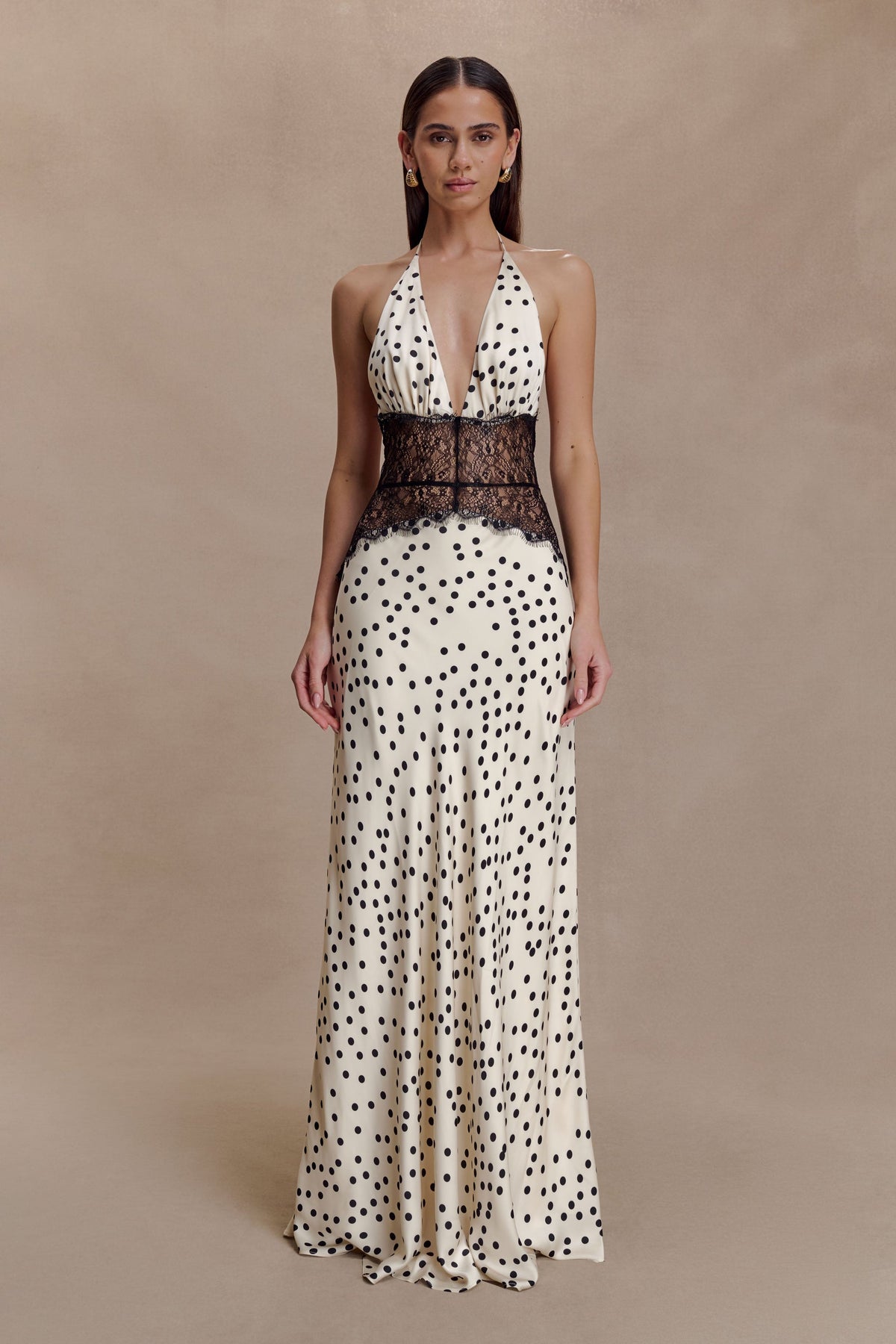 Polka Dot Lace Halter Neck Maxi Dress