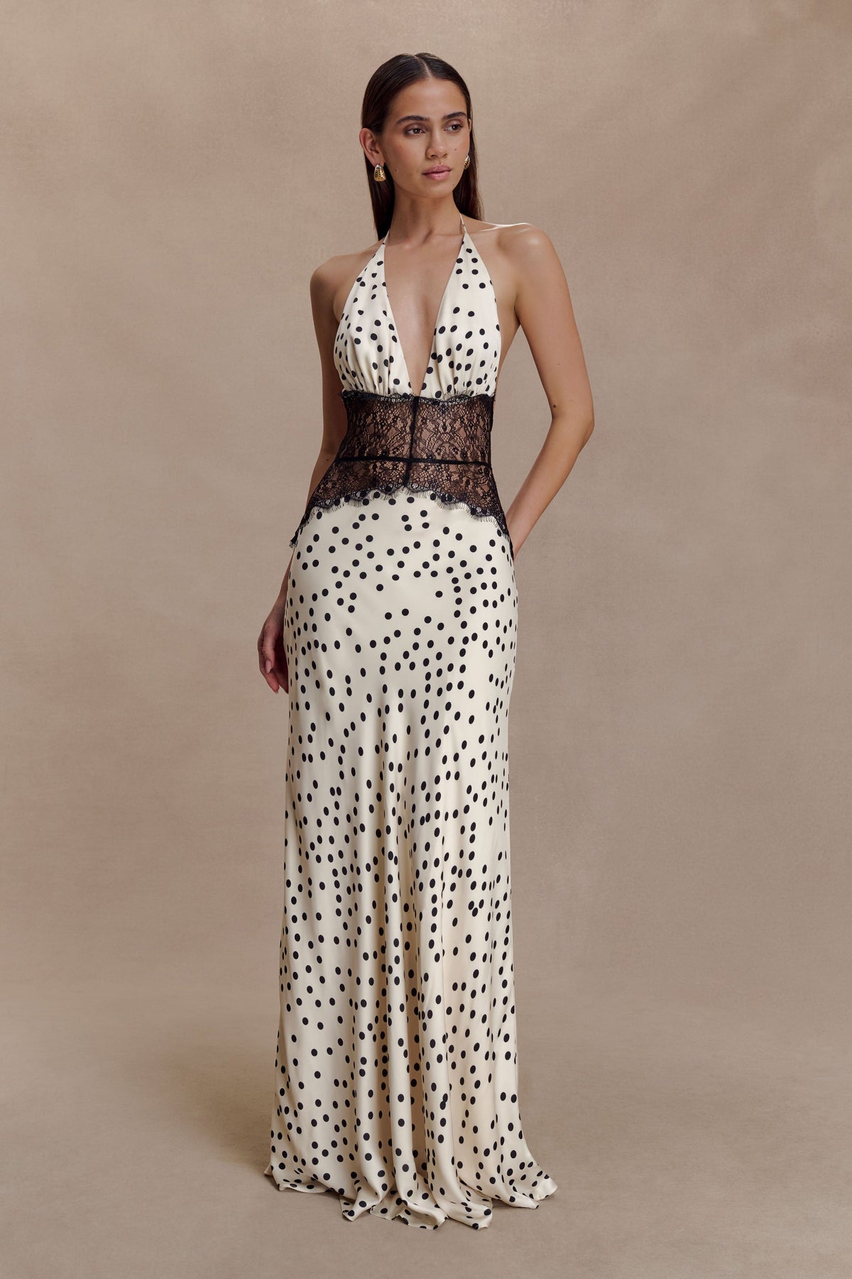 Polka Dot Lace Halter Neck Maxi Dress