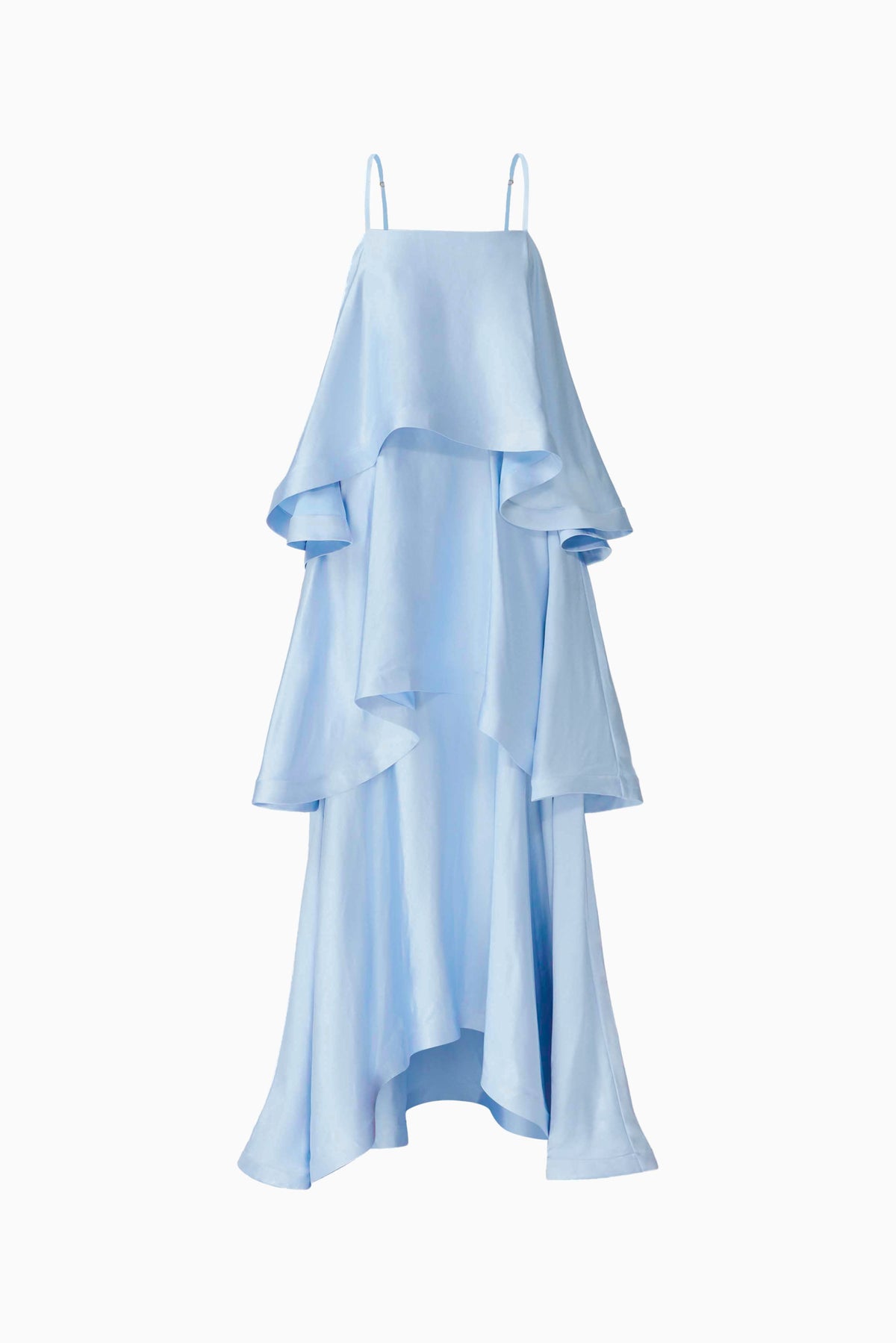 Satin Multi Layer Ruffled Maxi Dress