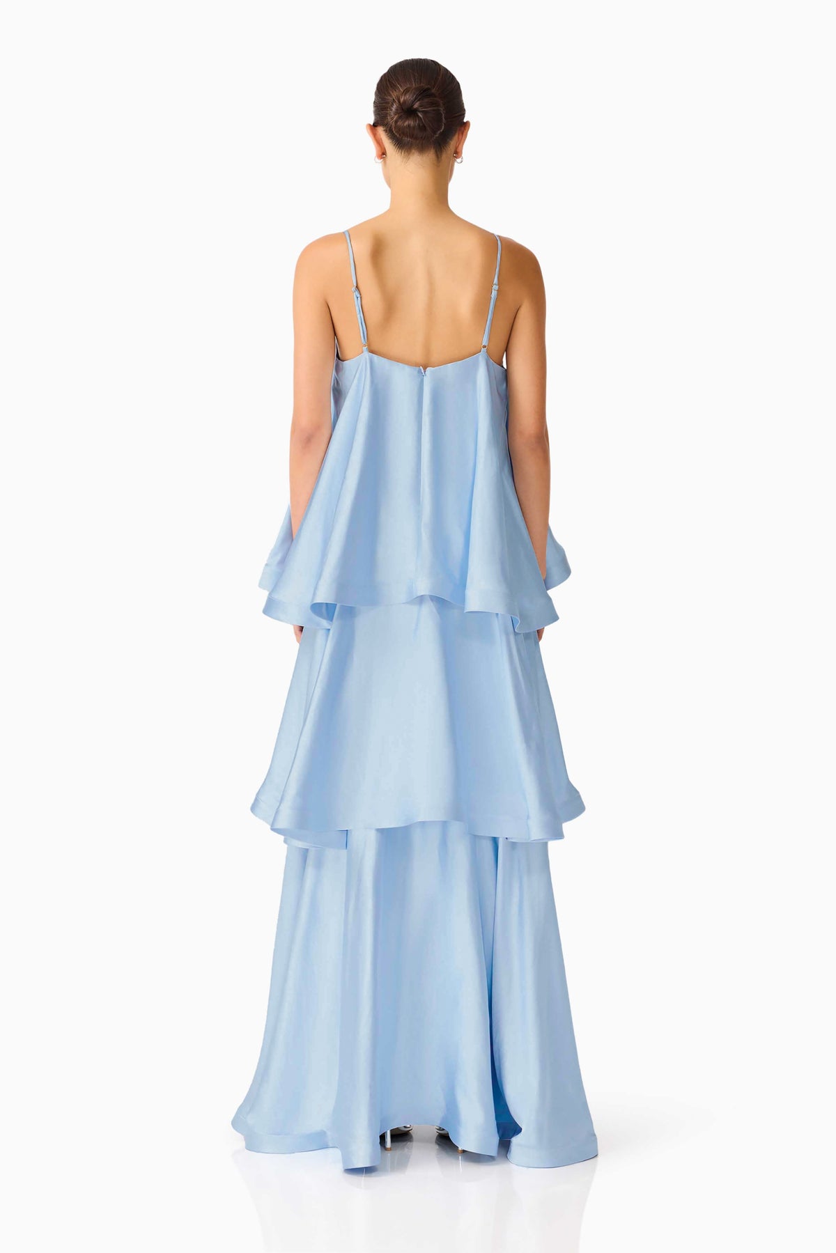 Satin Multi Layer Ruffled Maxi Dress