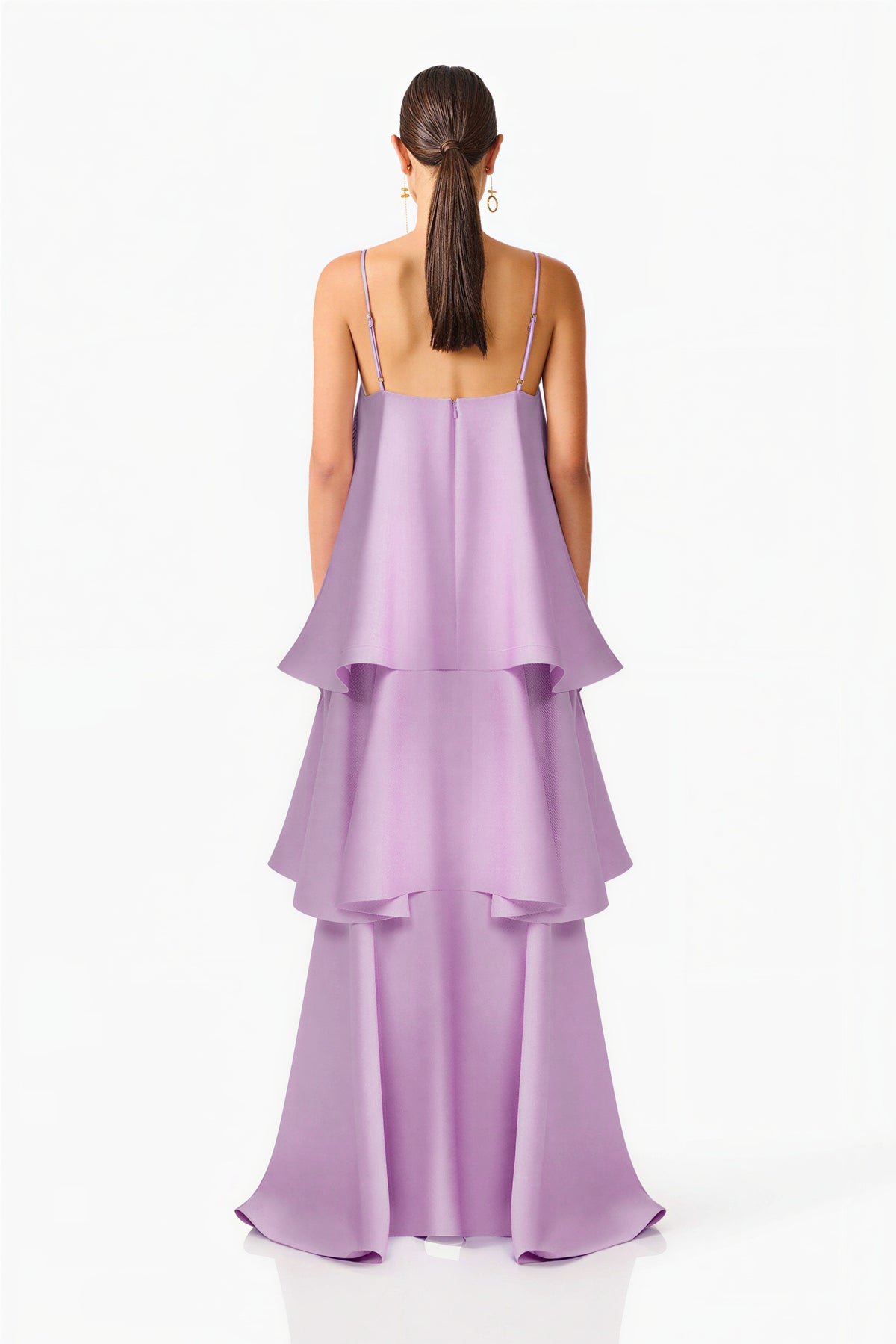 Satin Multi Layer Ruffled Maxi Dress