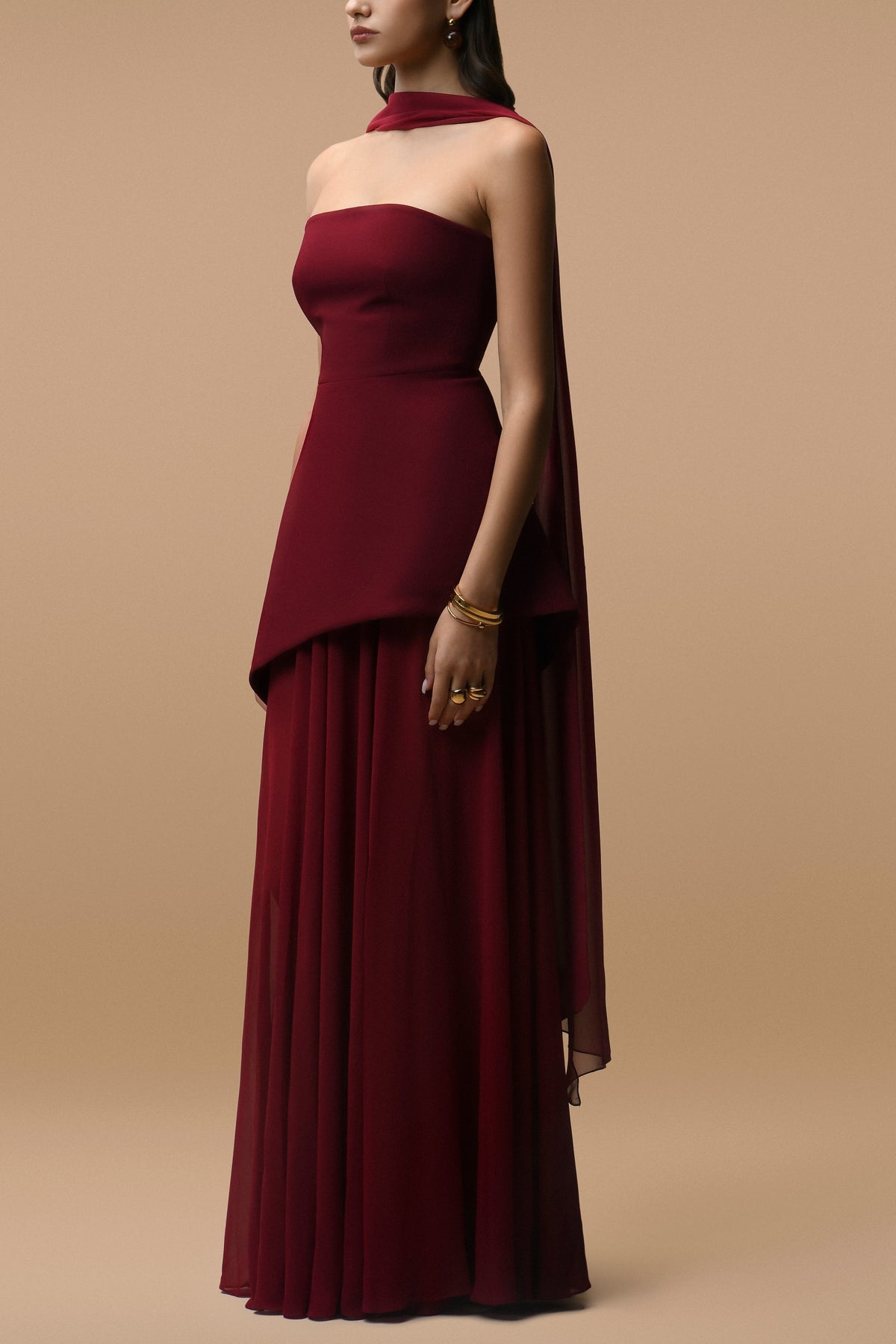 Solid Off-Shoulder Tie-Up Maxi Dress