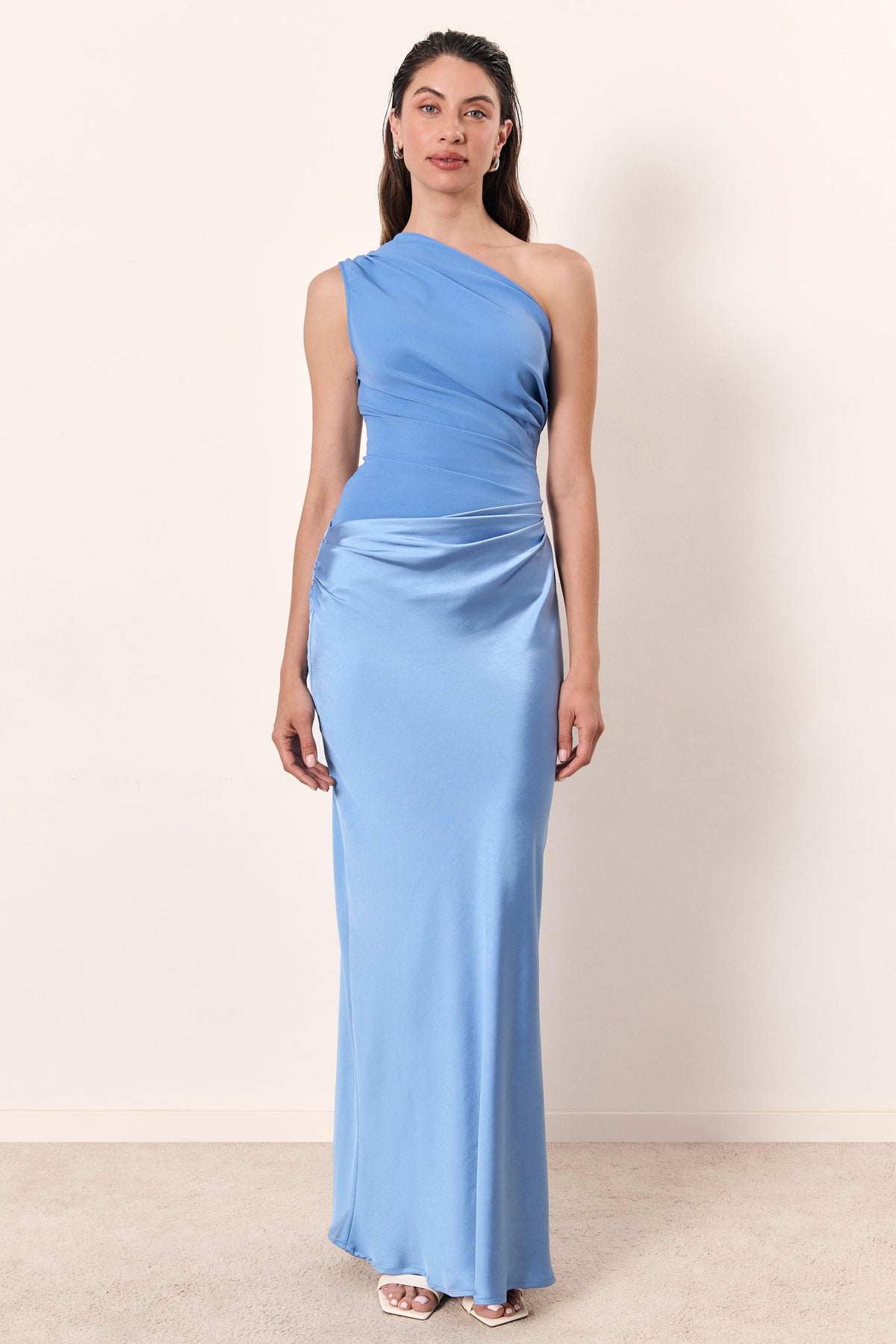 One Shoulder Pleat Maxi Dress
