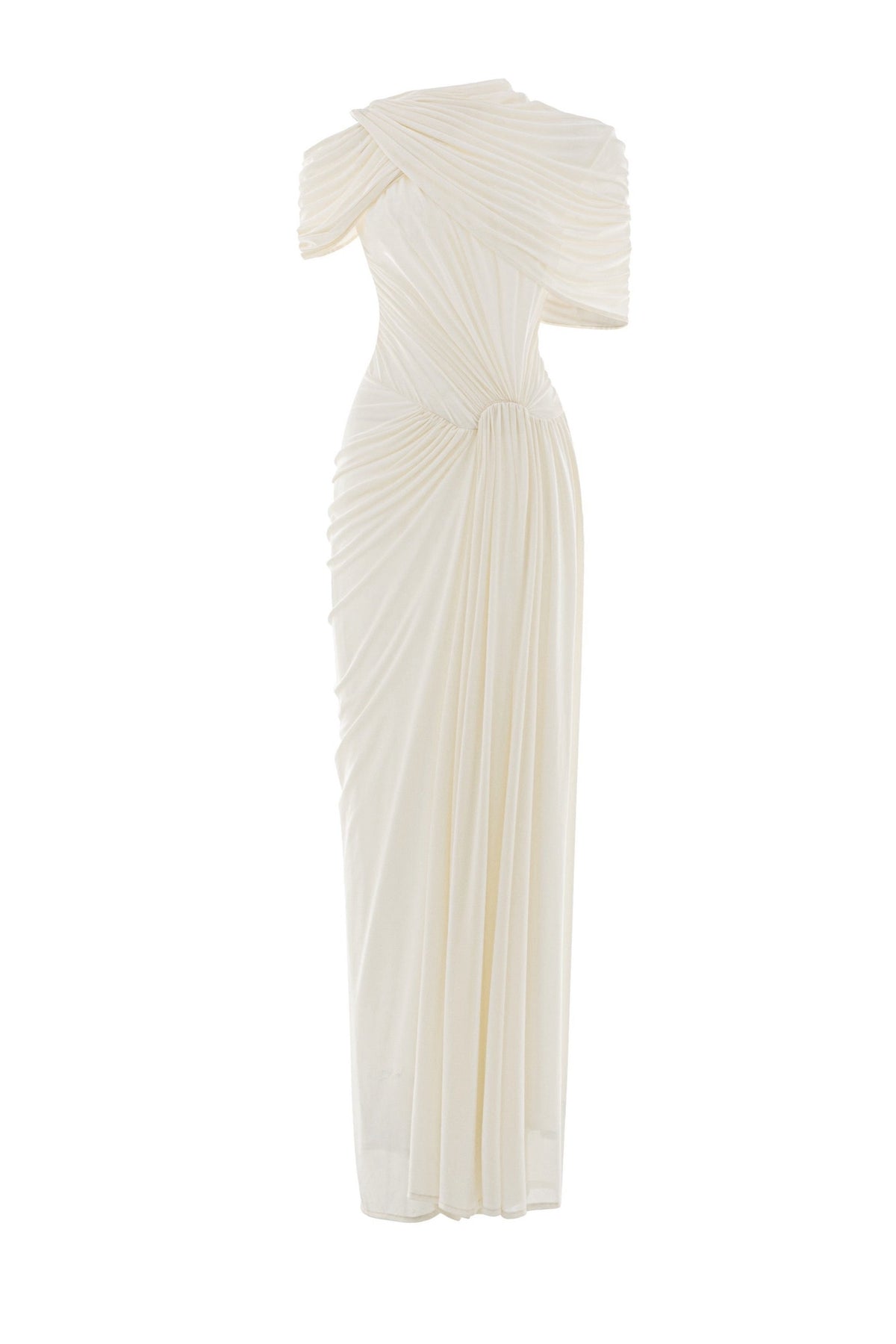 Mesh Ruched Cape Sleeve Maxi Dress