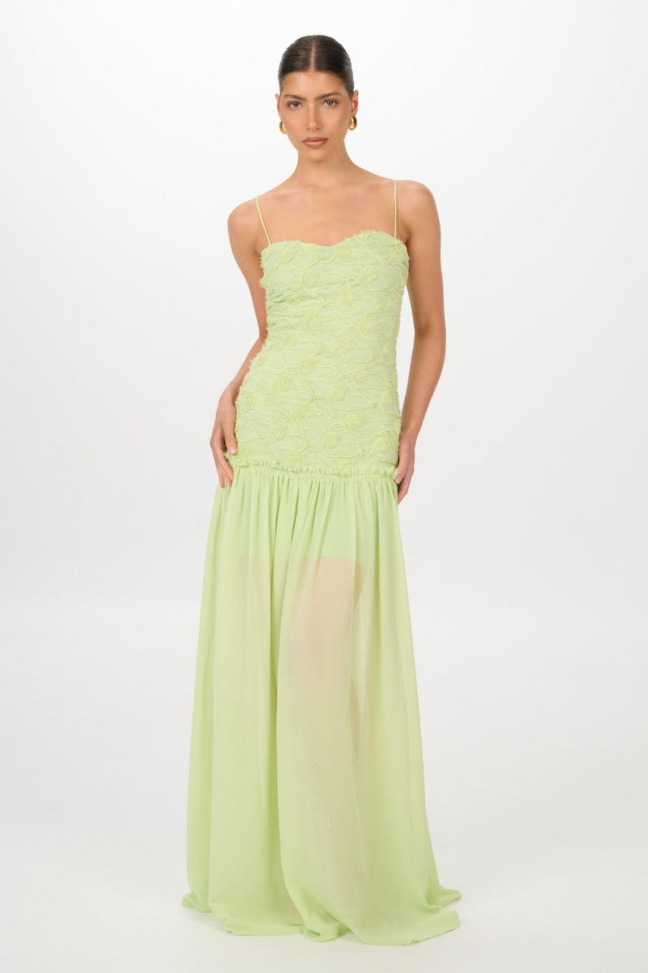 Chiffon 3D Flower Slip Maxi Dress