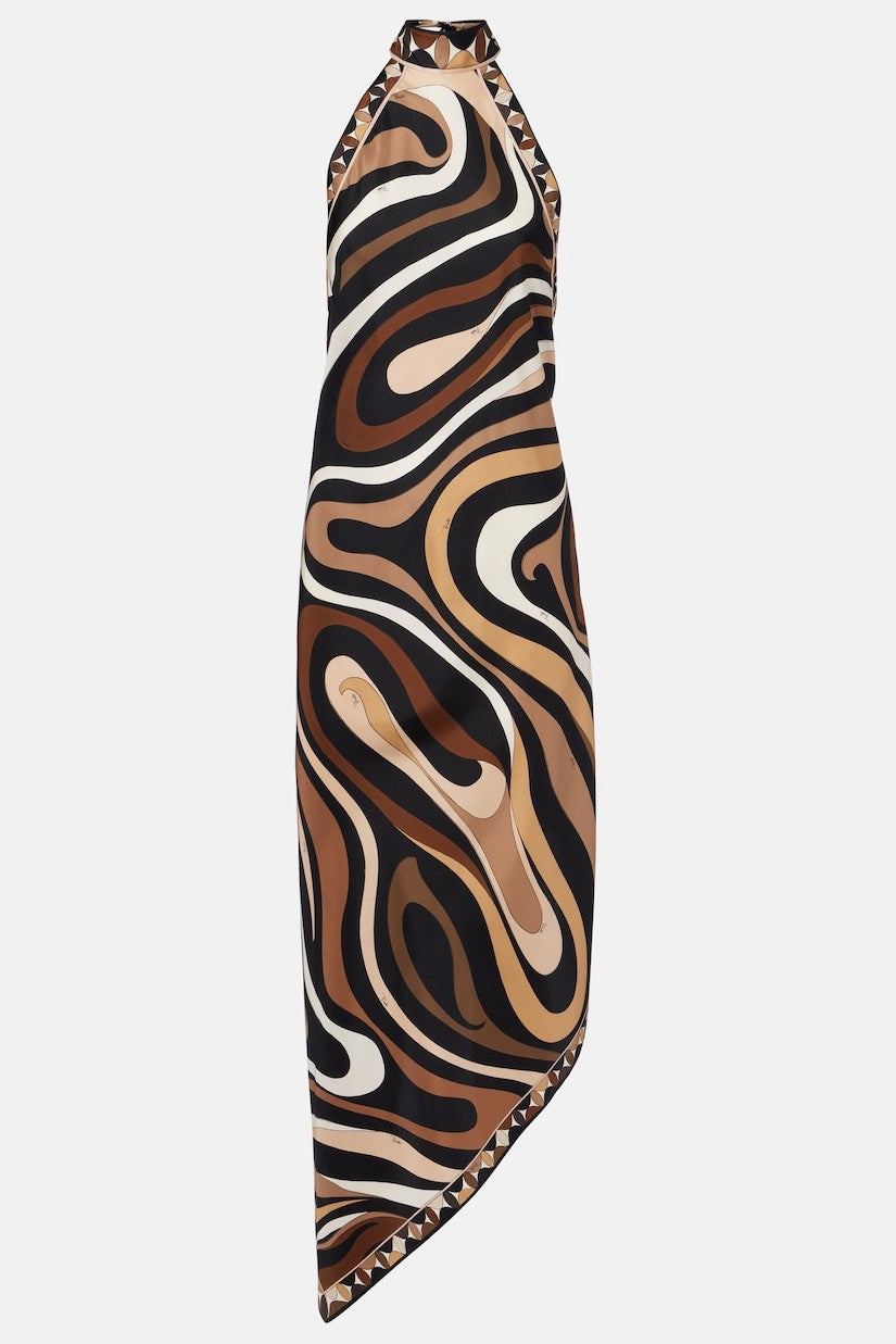 Scarf Print Halter Neck Backless Midi Dress