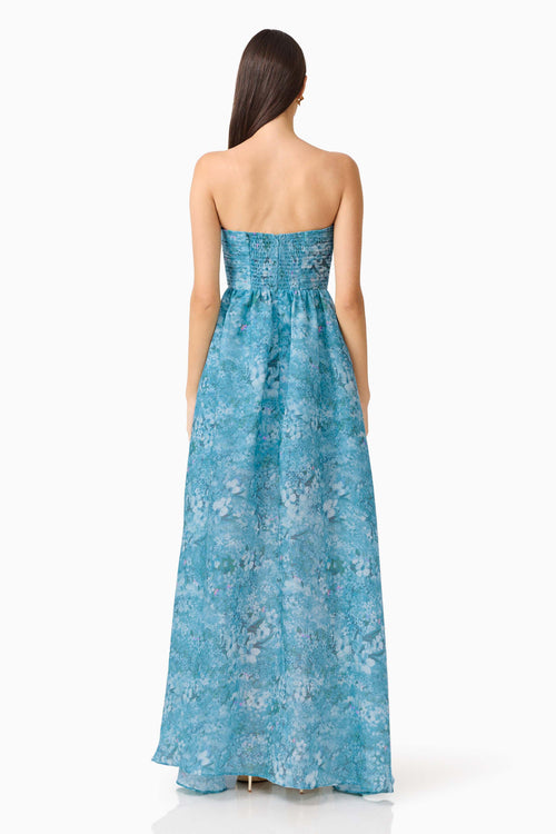 3D Flower Pleated Strapless Midi Dress
