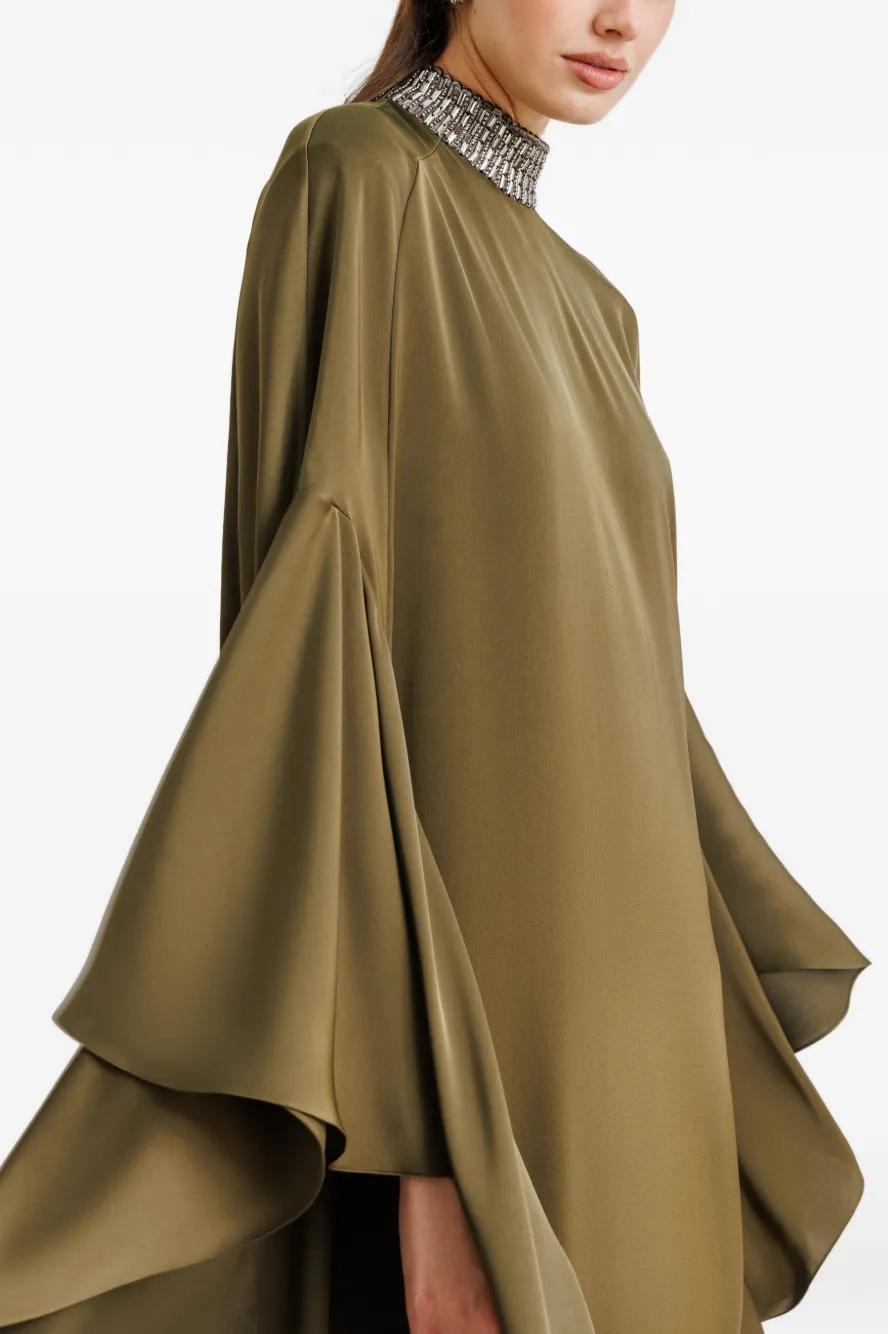 Rhinestone Bell Sleeve Ruffle Maxi Dress