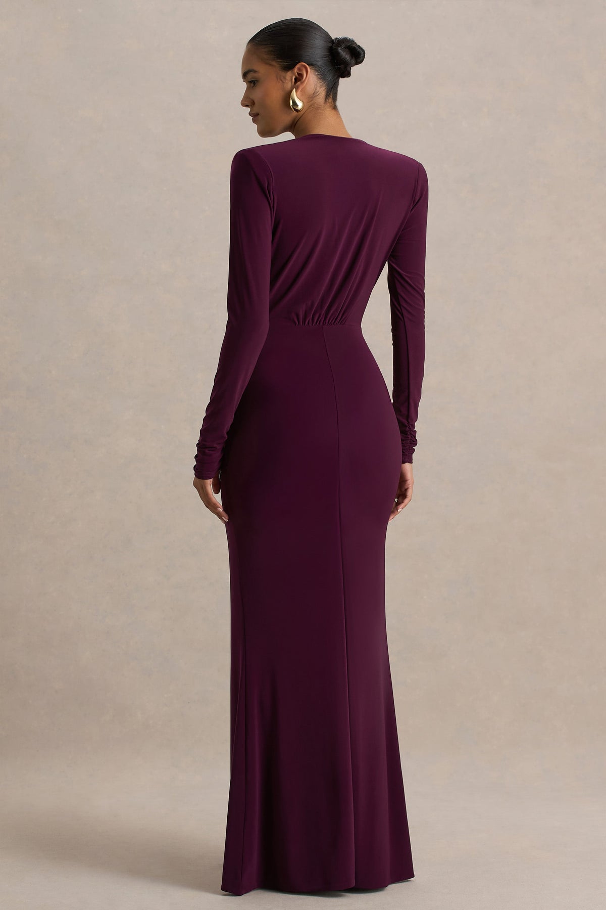 Jersey Draped Long Sleeve Midi Dress