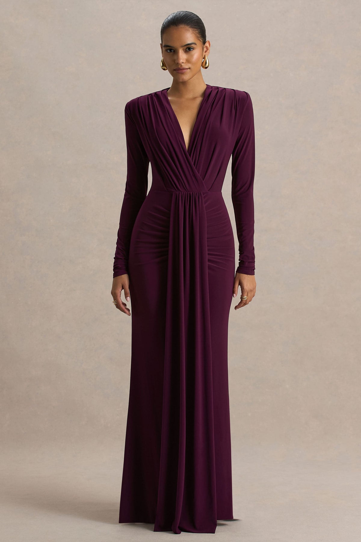 Jersey Draped Long Sleeve Midi Dress