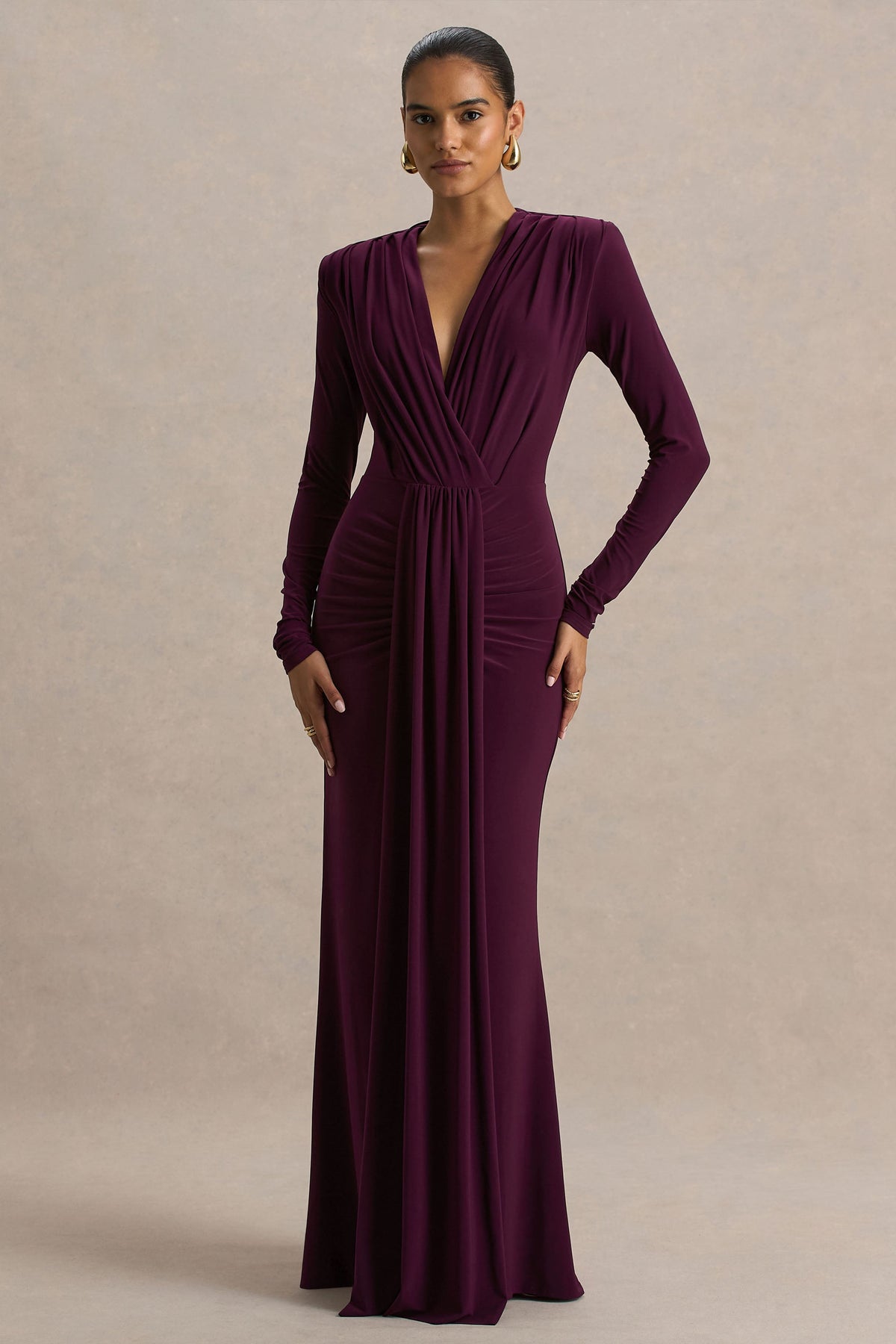 Jersey Draped Long Sleeve Midi Dress
