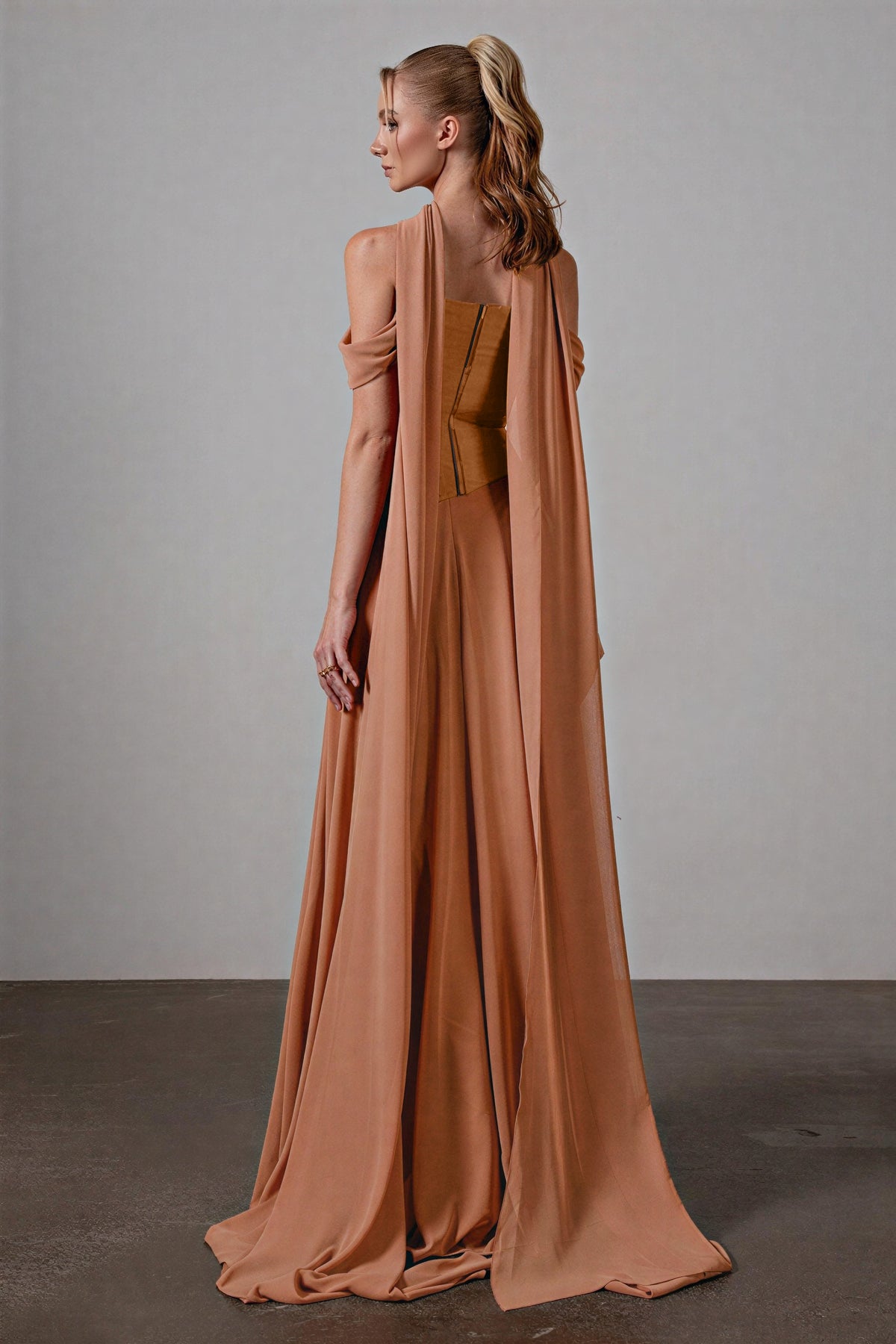 Ruched Off Shoulder Maxi Dress With Ribbon