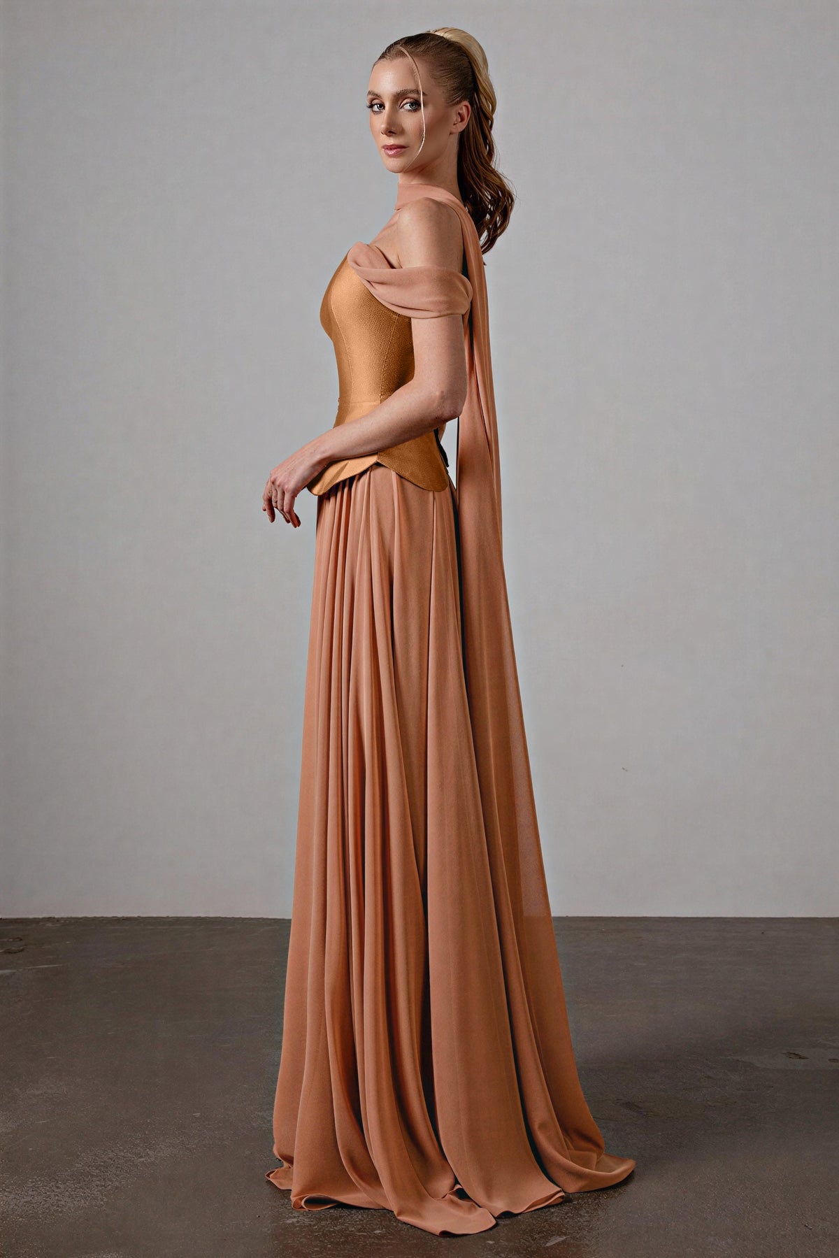 Ruched Off Shoulder Maxi Dress With Ribbon