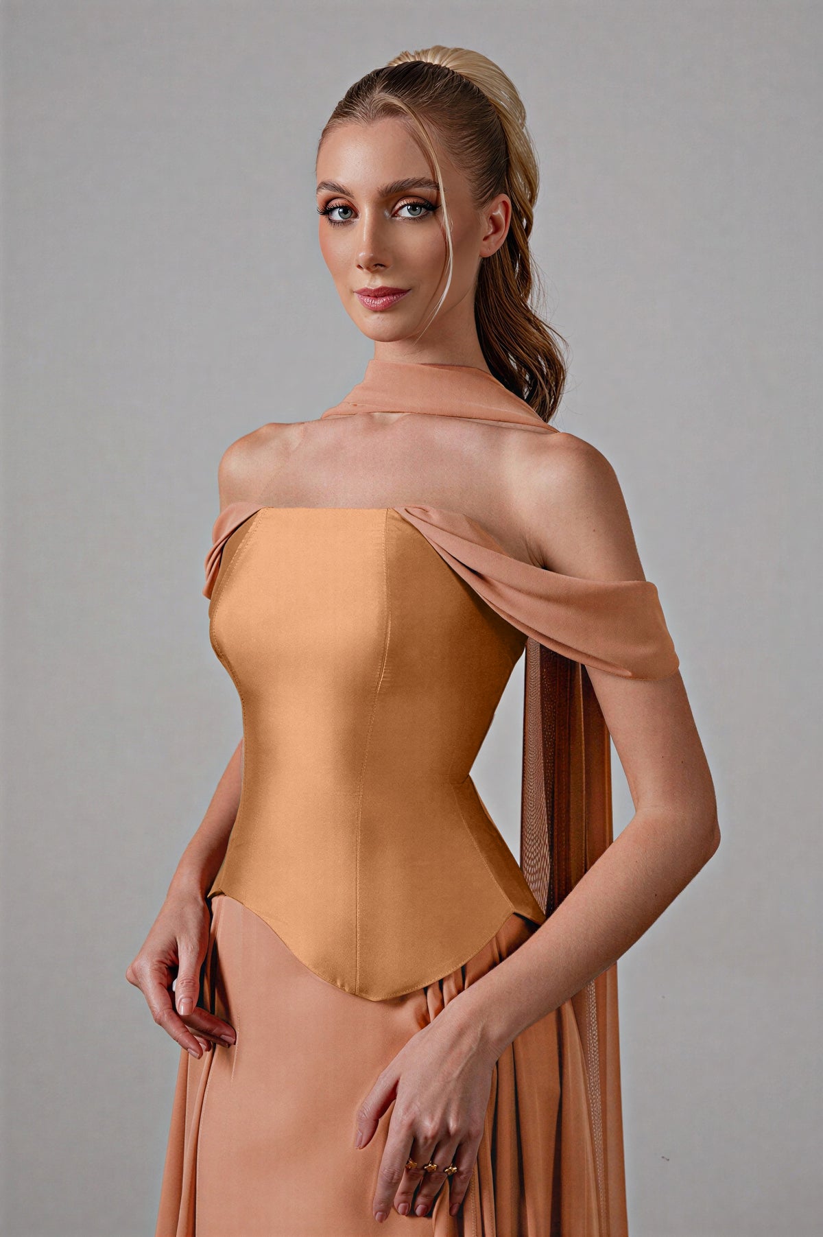 Ruched Off Shoulder Maxi Dress With Ribbon