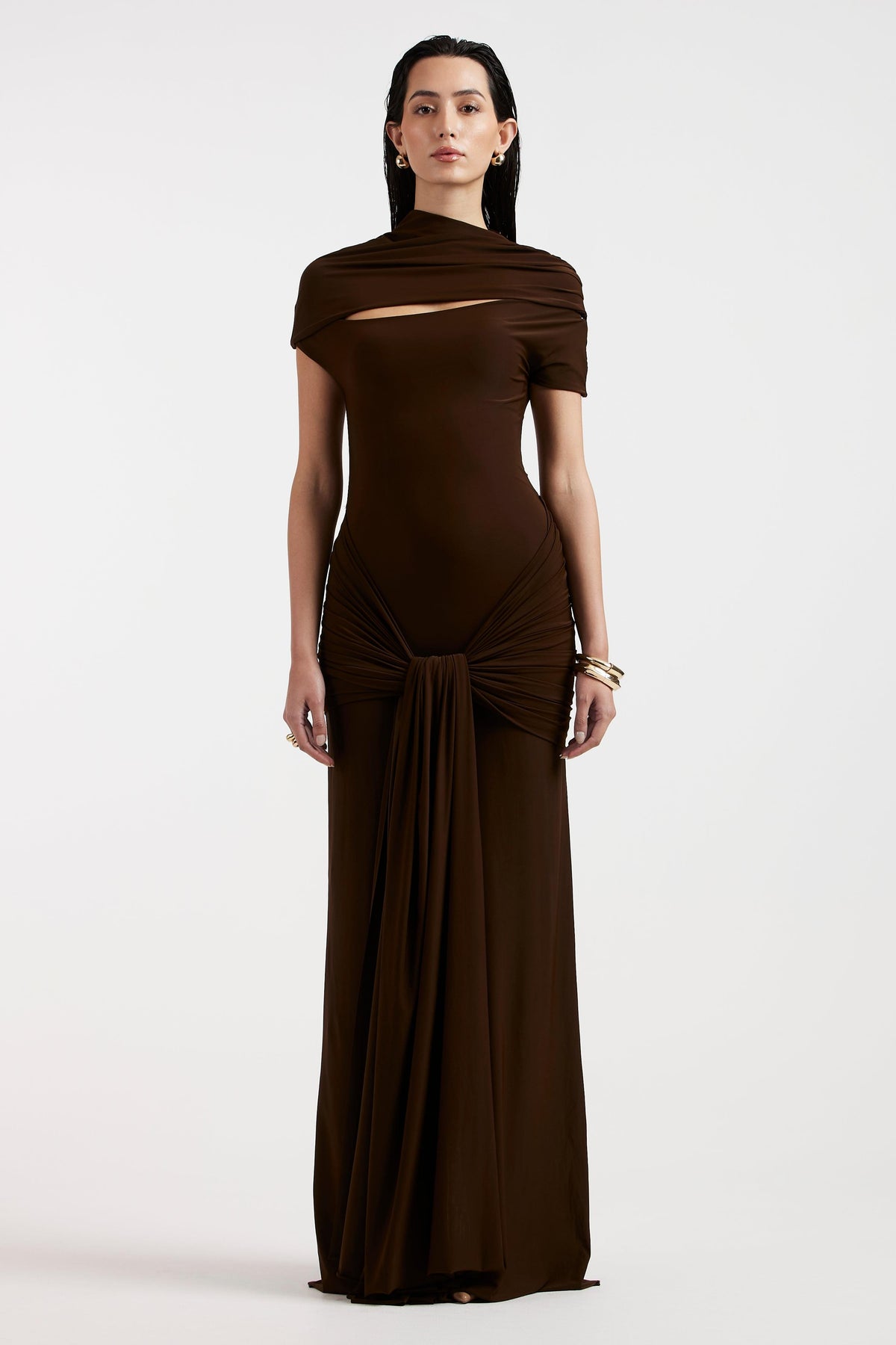 Jersey Cut-Out Ruched Maxi Dress