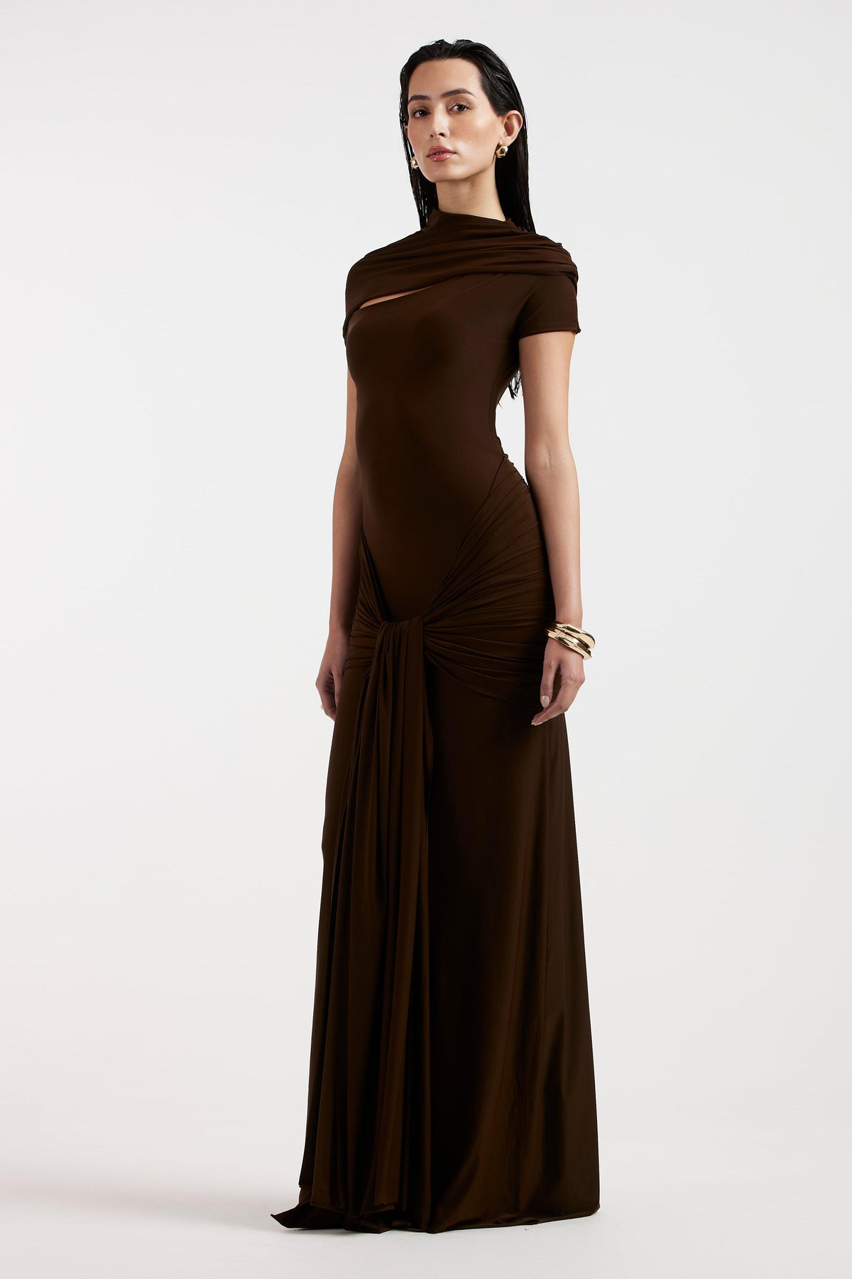 Jersey Cut-Out Ruched Maxi Dress
