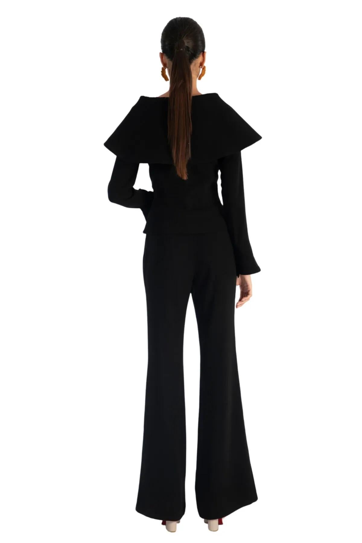 Metal Button Bell Sleeve Top & High Waist Pants Set