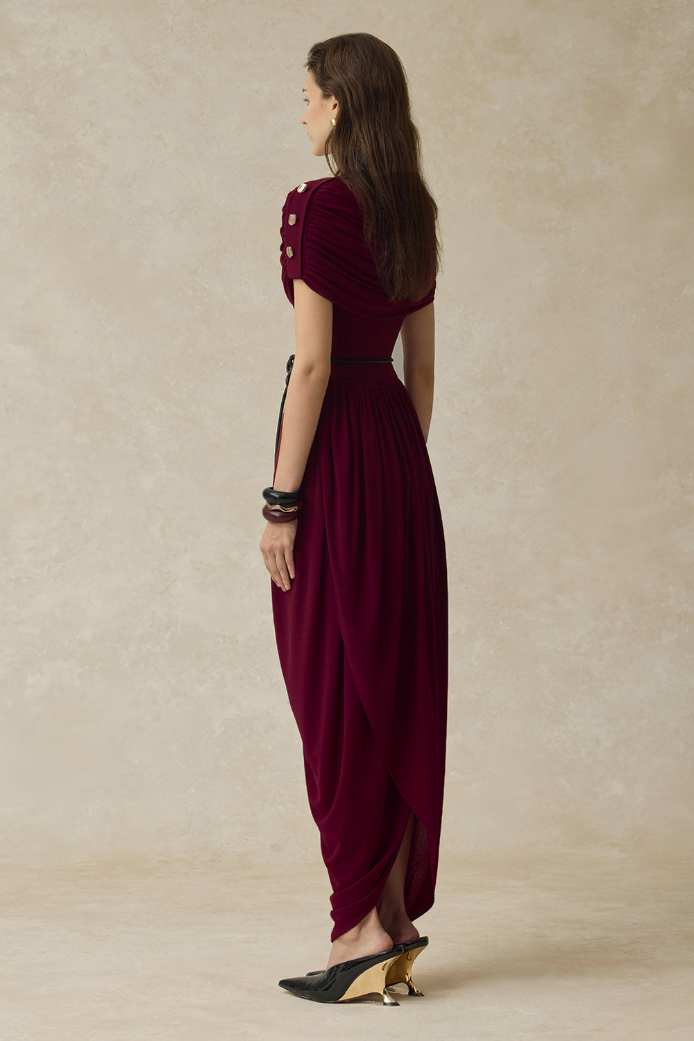 Metal Decorations Gathering Maxi Dress With Belt