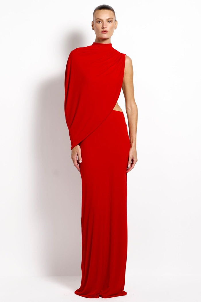 Jersey Asymmetrical Sleeve Backless Maxi Dress