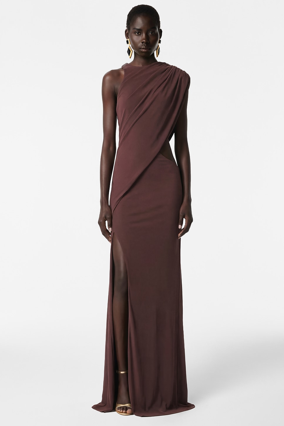 Jersey Asymmetrical Gathering Maxi Dress