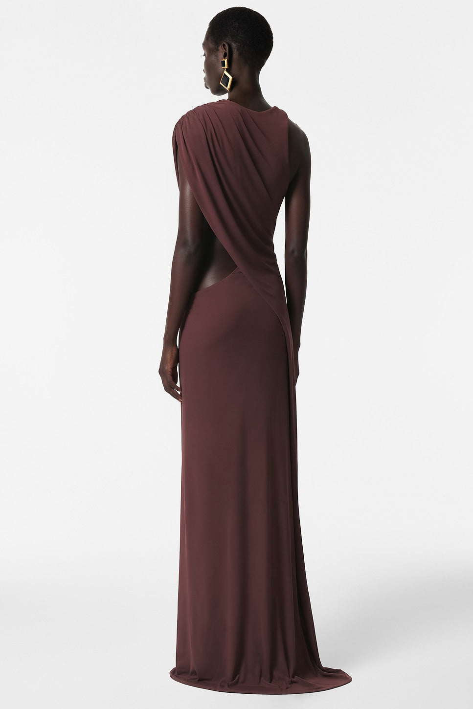 Jersey Asymmetrical Gathering Maxi Dress