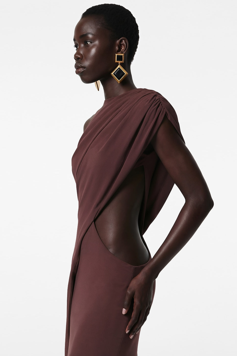 Jersey Asymmetrical Gathering Maxi Dress