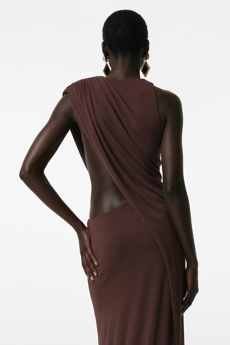 Jersey Asymmetrical Gathering Maxi Dress