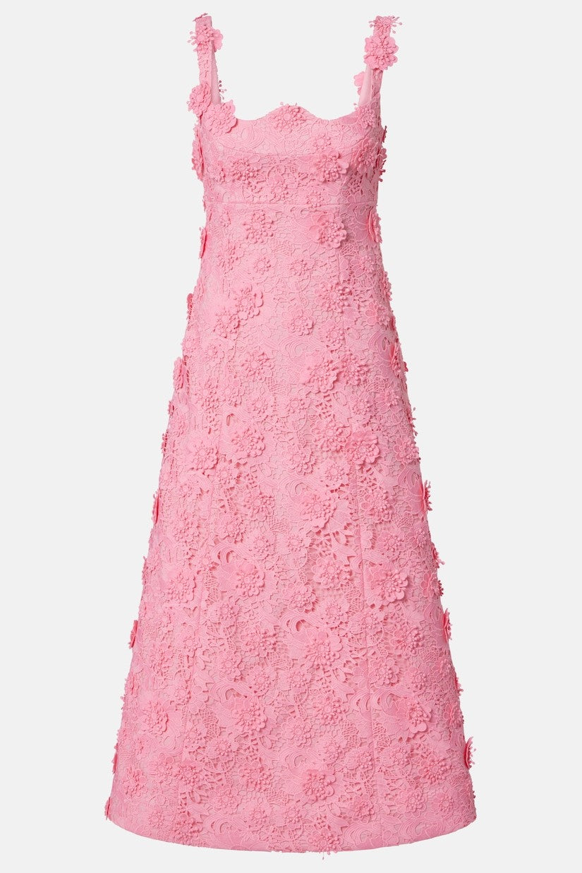 3D Flower Lace Slip Midi Dress